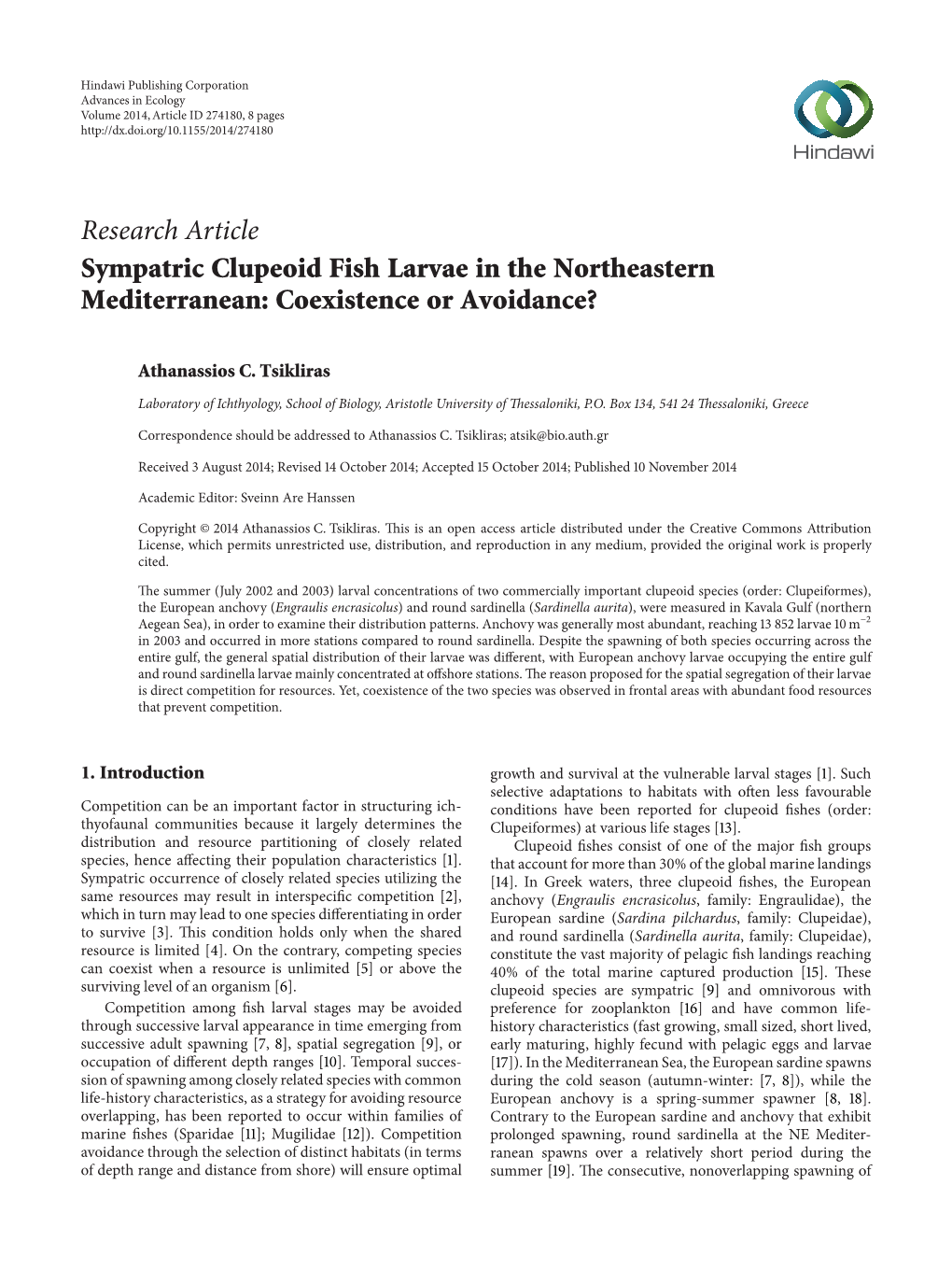 Sympatric Clupeoid Fish Larvae in the Northeastern Mediterranean: Coexistence Or Avoidance?