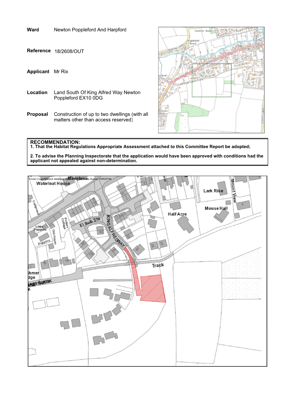 Ward Newton Poppleford and Harpford Reference 18/2608/OUT