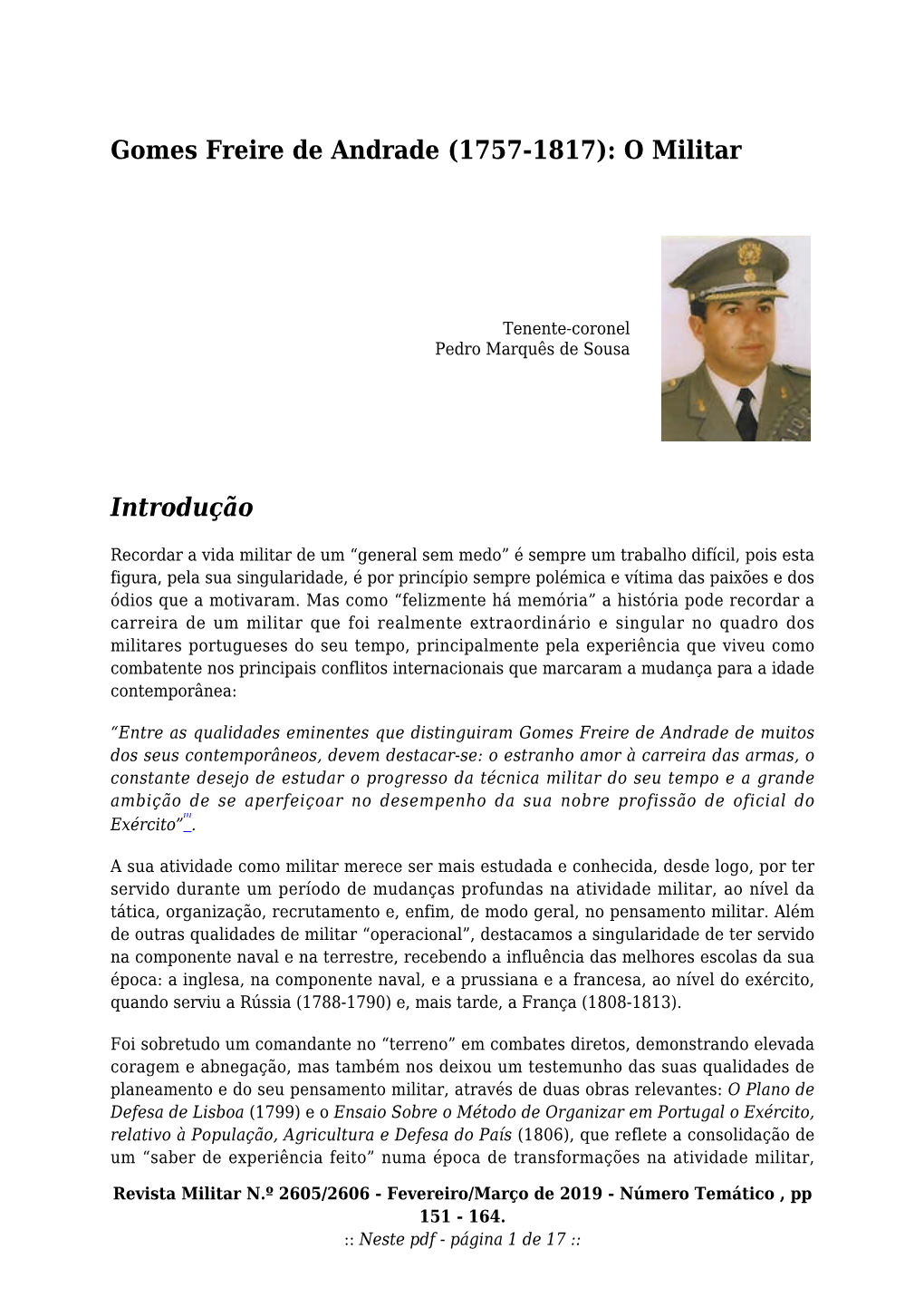 Gomes Freire De Andrade (1757-1817): O Militar