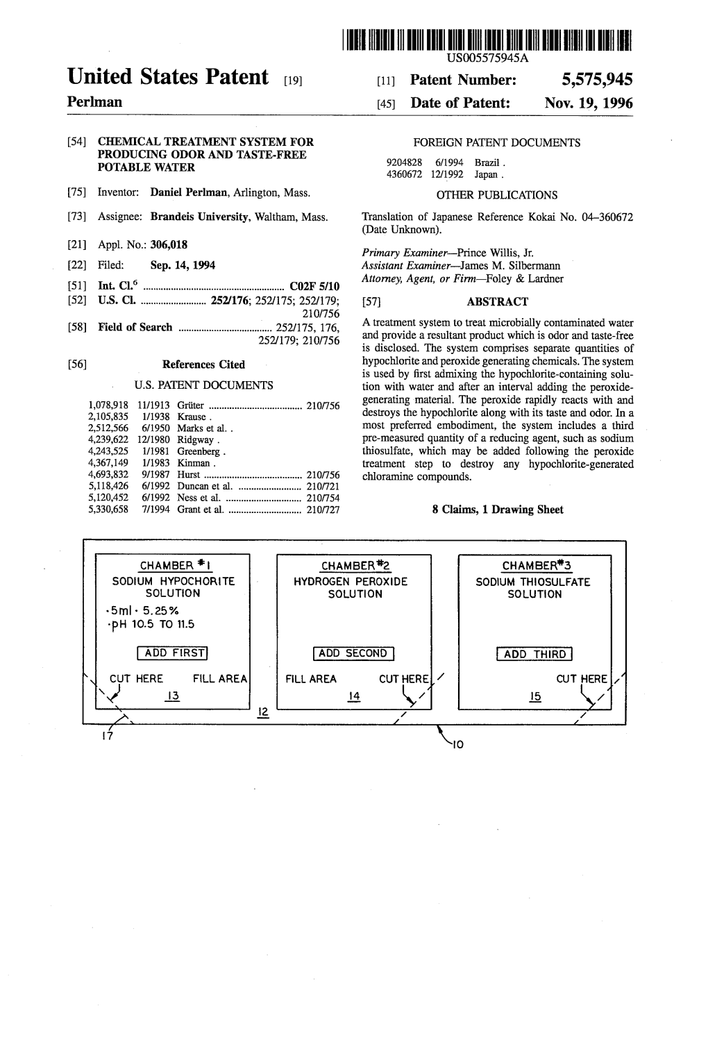 IIII III IIII USOO5575945A United States Patent (19) 11) Patent Number: 5,575,945 Perlman (45) Date of Patent: Nov