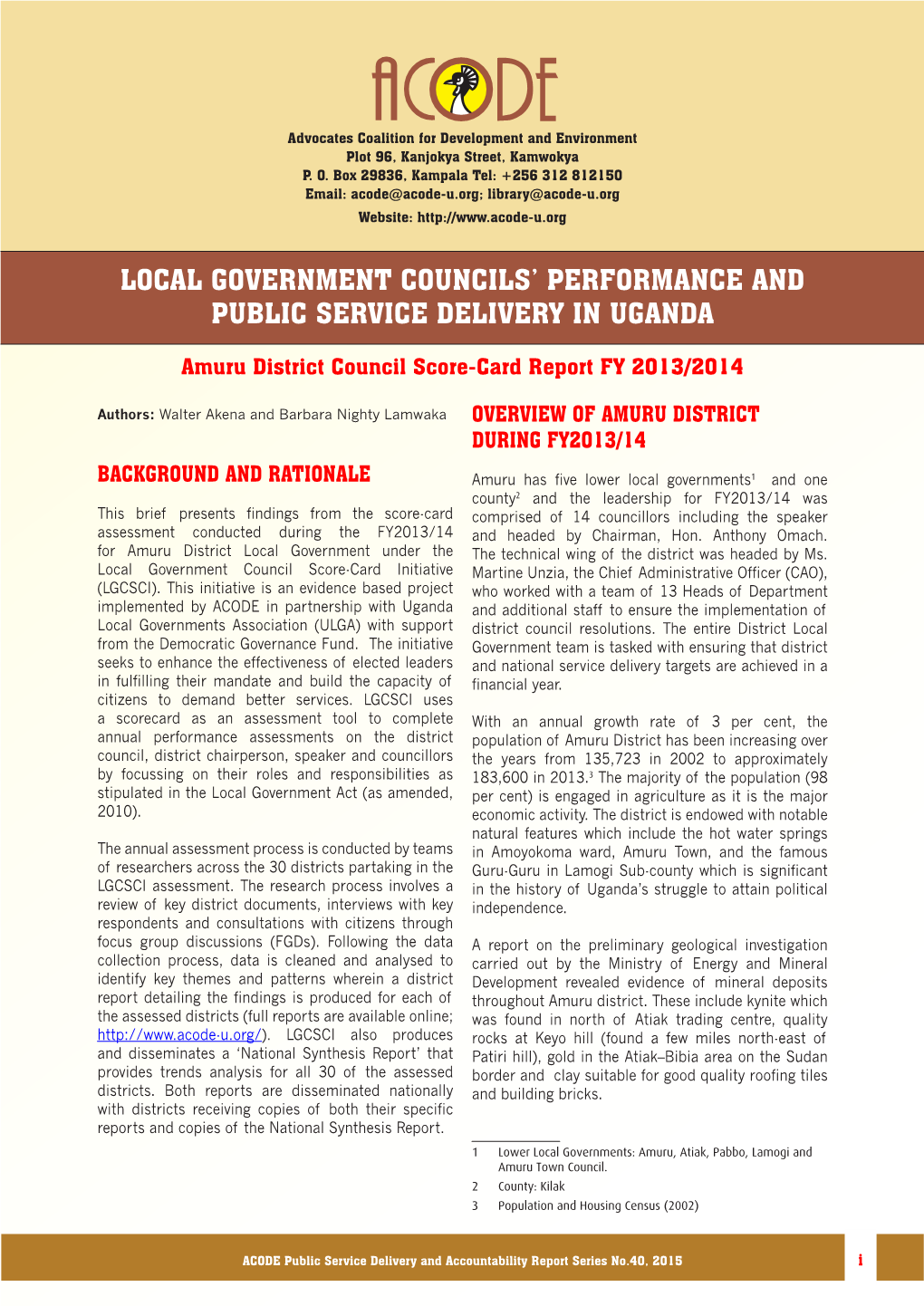 Local Government Councils' Performance and Public