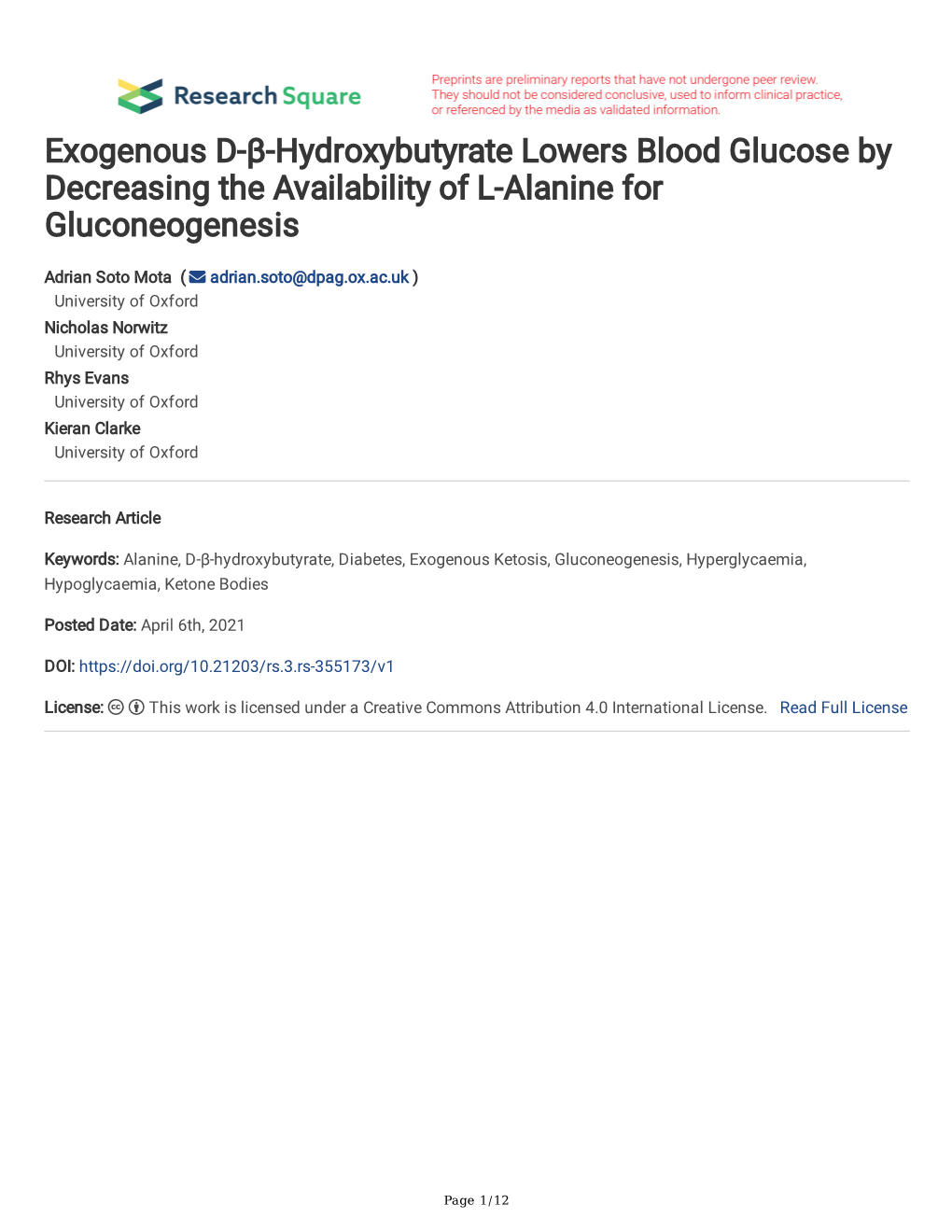 Exogenous D-Β-Hydroxybutyrate Lowers Blood Glucose by Decreasing the Availability of L-Alanine for Gluconeogenesis