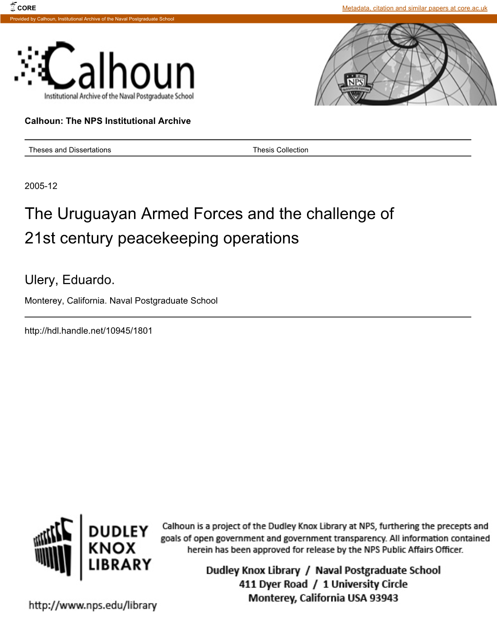 The Uruguayan Armed Forces and the Challenge of 21St Century Peacekeeping Operations