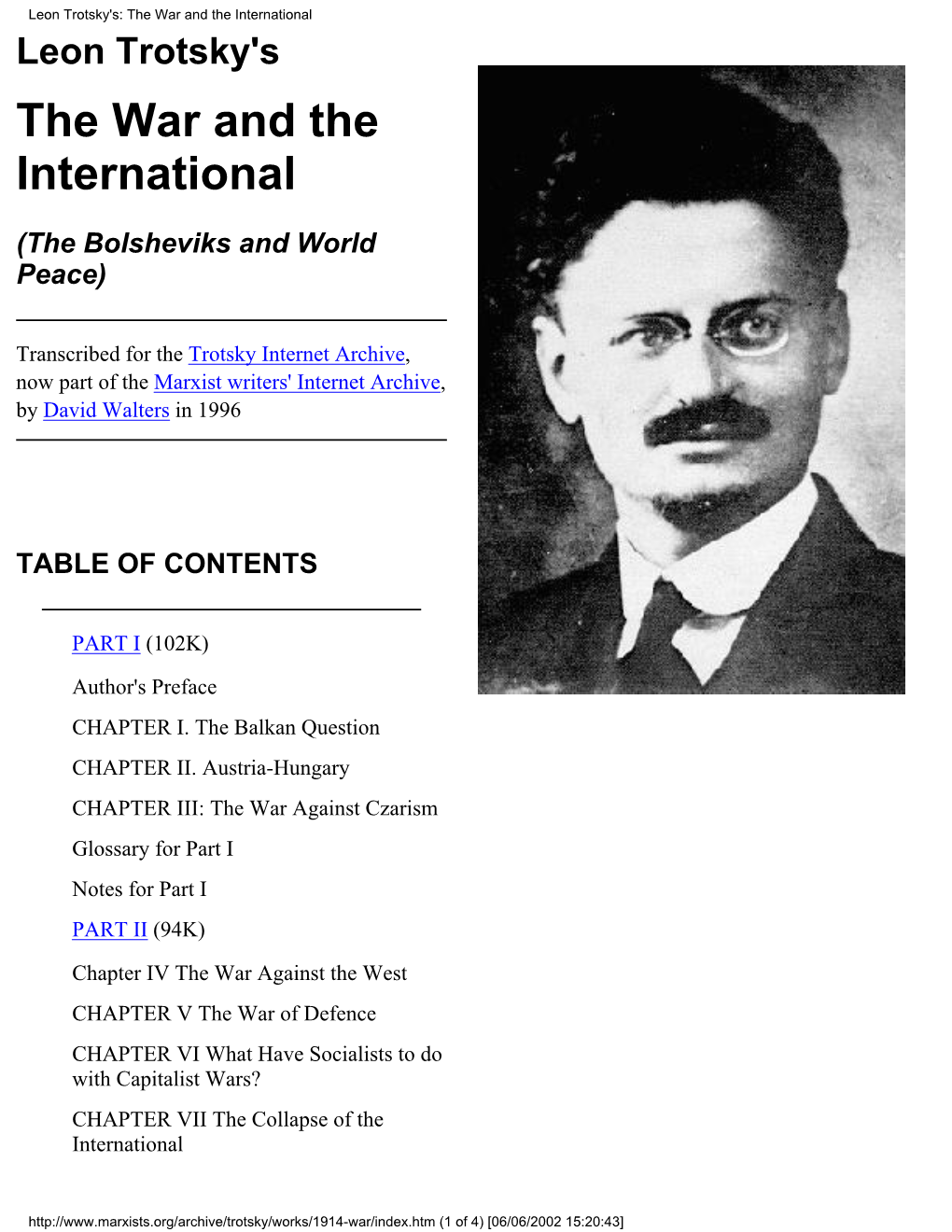 Leon Trotsky's: the War and the International Leon Trotsky's the War and the International