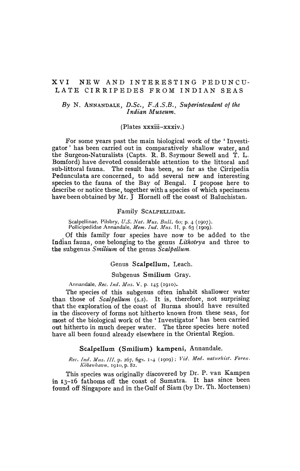 Xvi New and Interesting Peduncu- Late Cirripedes from Indi.An Seas