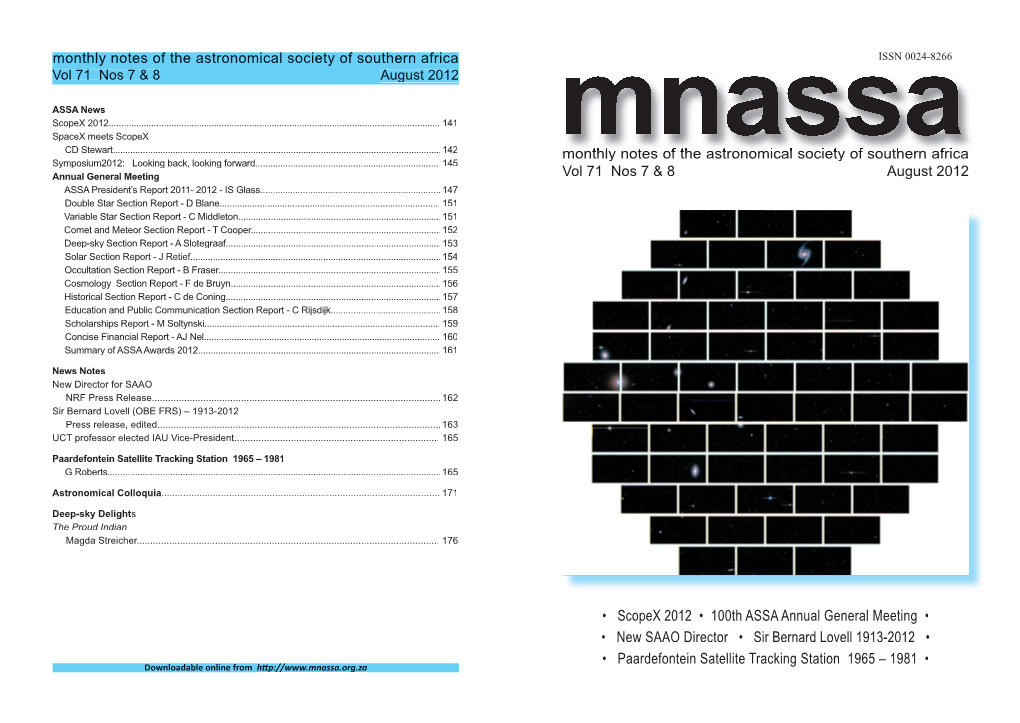 Monthly Notes of the Astronomical Society of Southern Africa Monthly