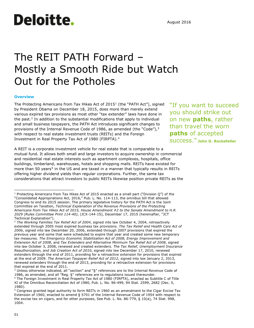 The REIT PATH Forward – Mostly a Smooth Ride but Watch out for the Potholes