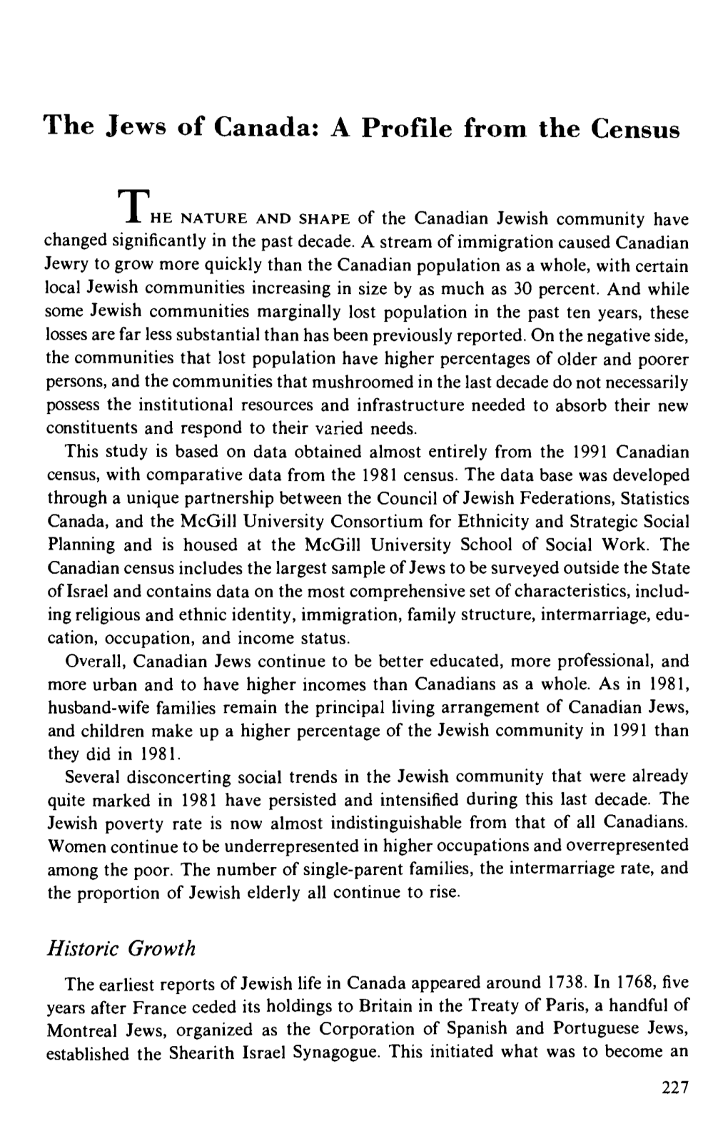 The Jews of Canada: a Profile from the Census