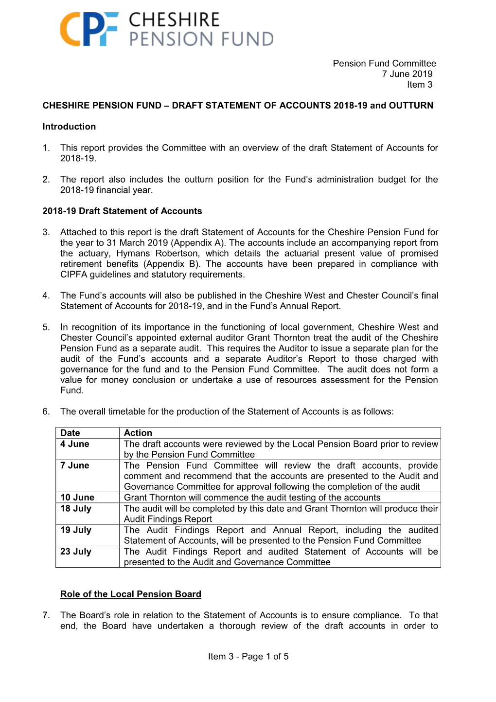 Pension Fund Committee 7 June 2019 Item 3 Item 3