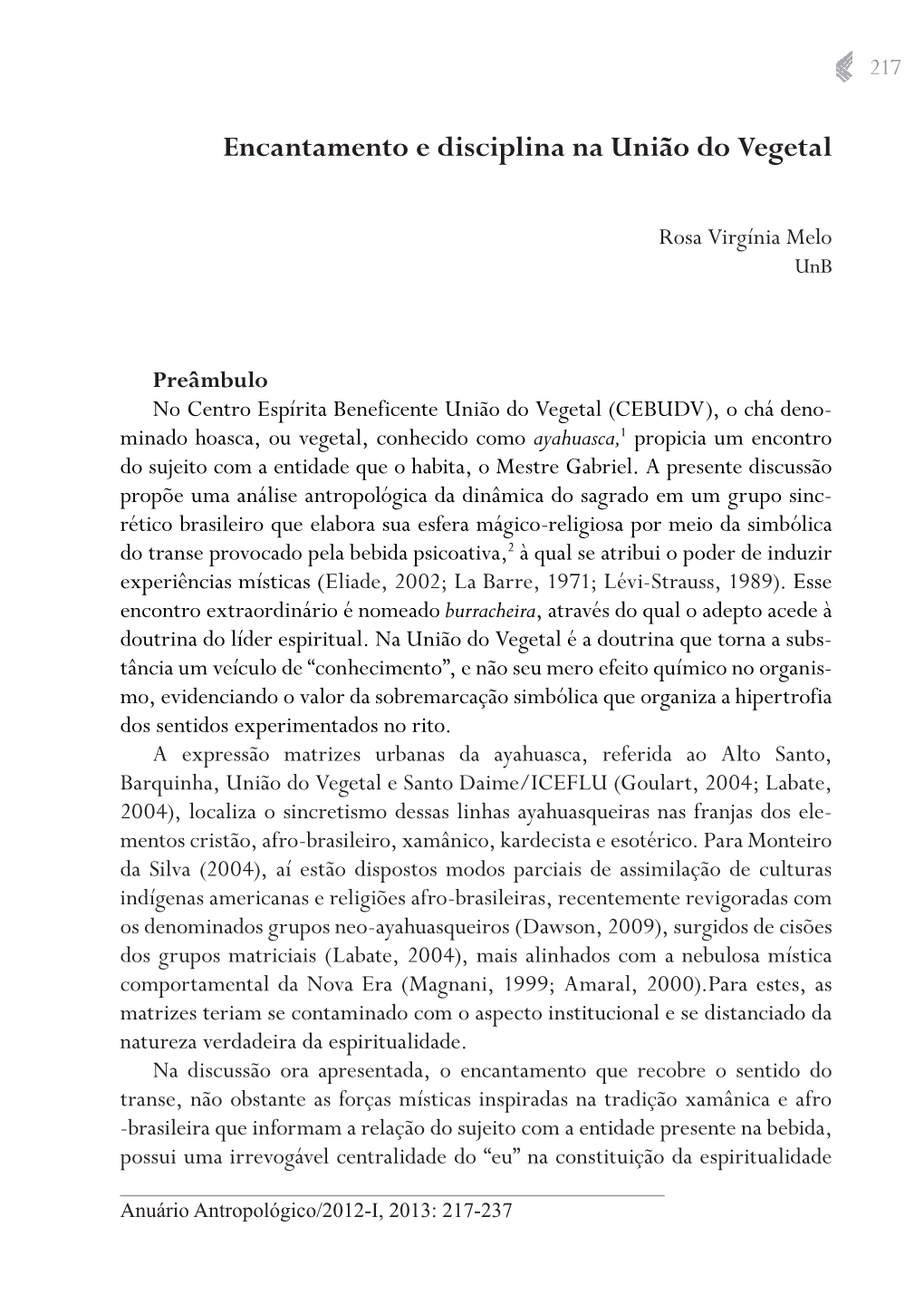 Encantamento E Disciplina Na União Do Vegetal