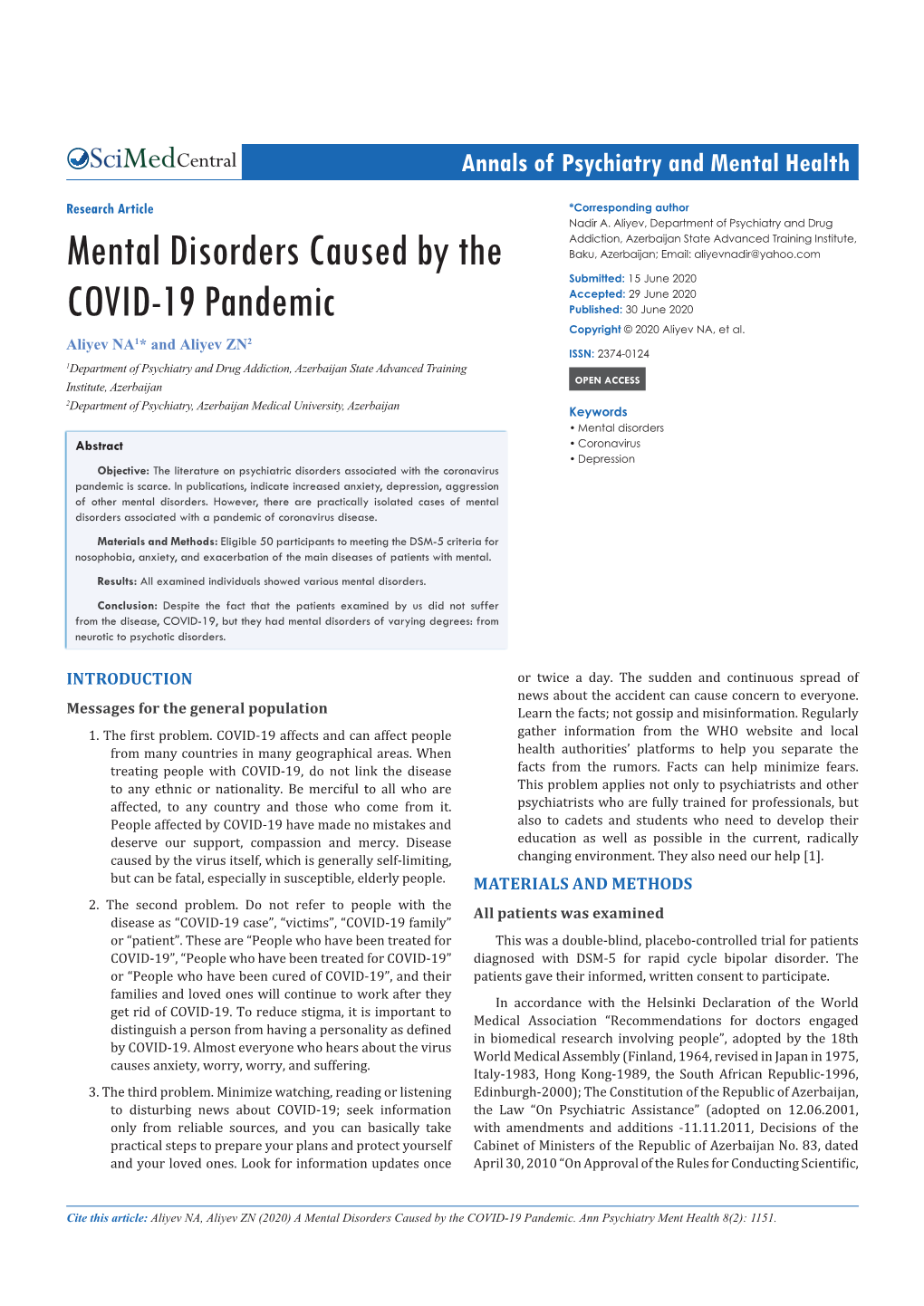 Mental Disorders Caused by the COVID-19 Pandemic