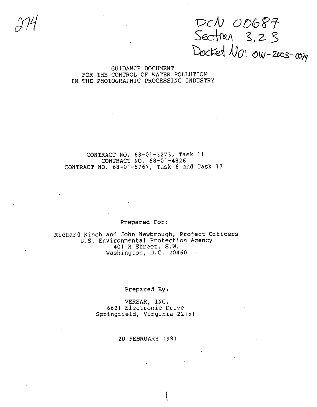 Guidance Document for the Control of Water Pollution in the Photographic Processing Industry