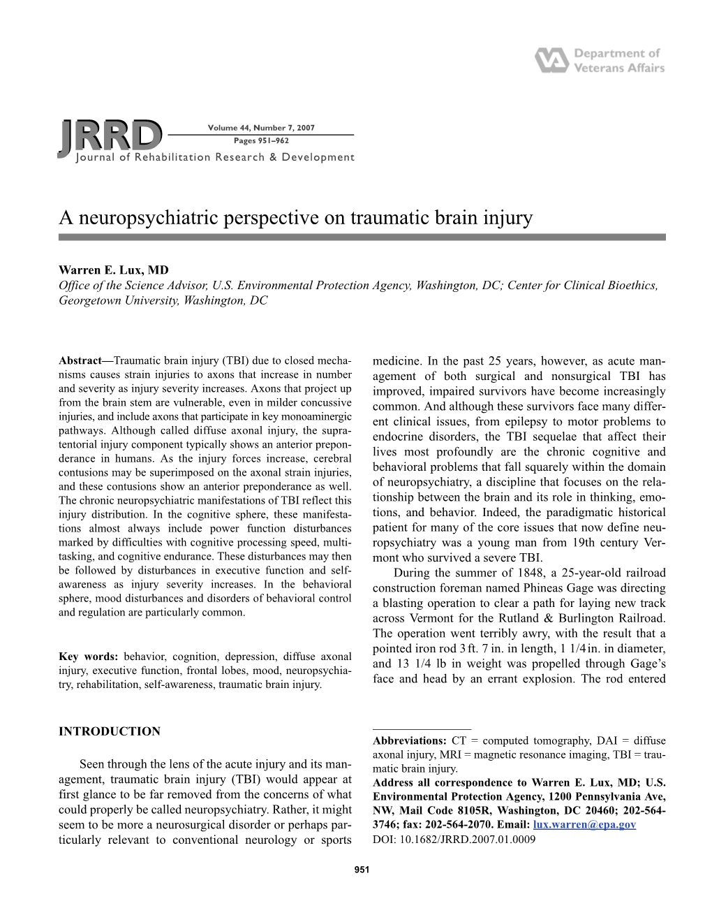 A Neuropsychiatric Perspective on Traumatic Brain Injury