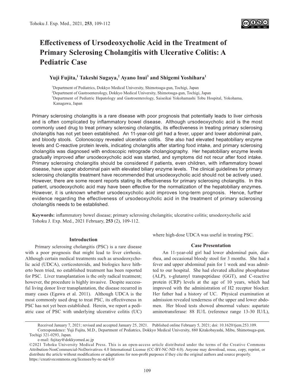 Effectiveness of Ursodeoxycholic Acid in the Treatment of Primary Sclerosing Cholangitis with Ulcerative Colitis: a Pediatric Case