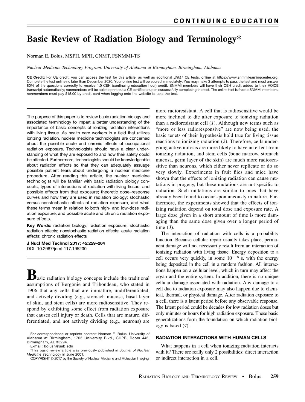 Basic Review of Radiation Biology and Terminology*