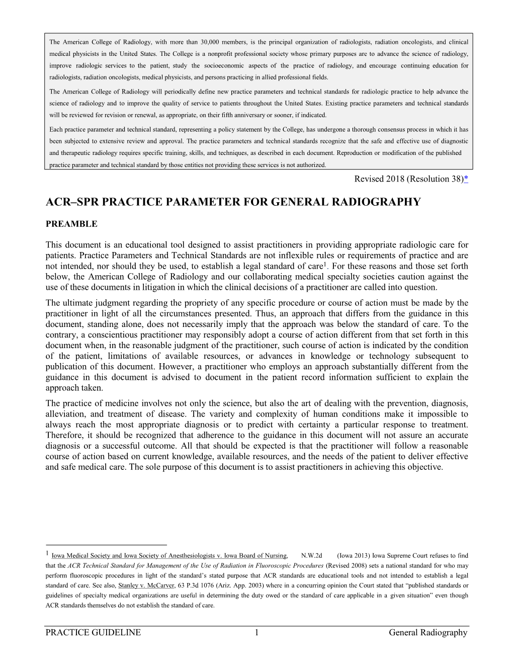 Acr–Spr Practice Parameter for General Radiography