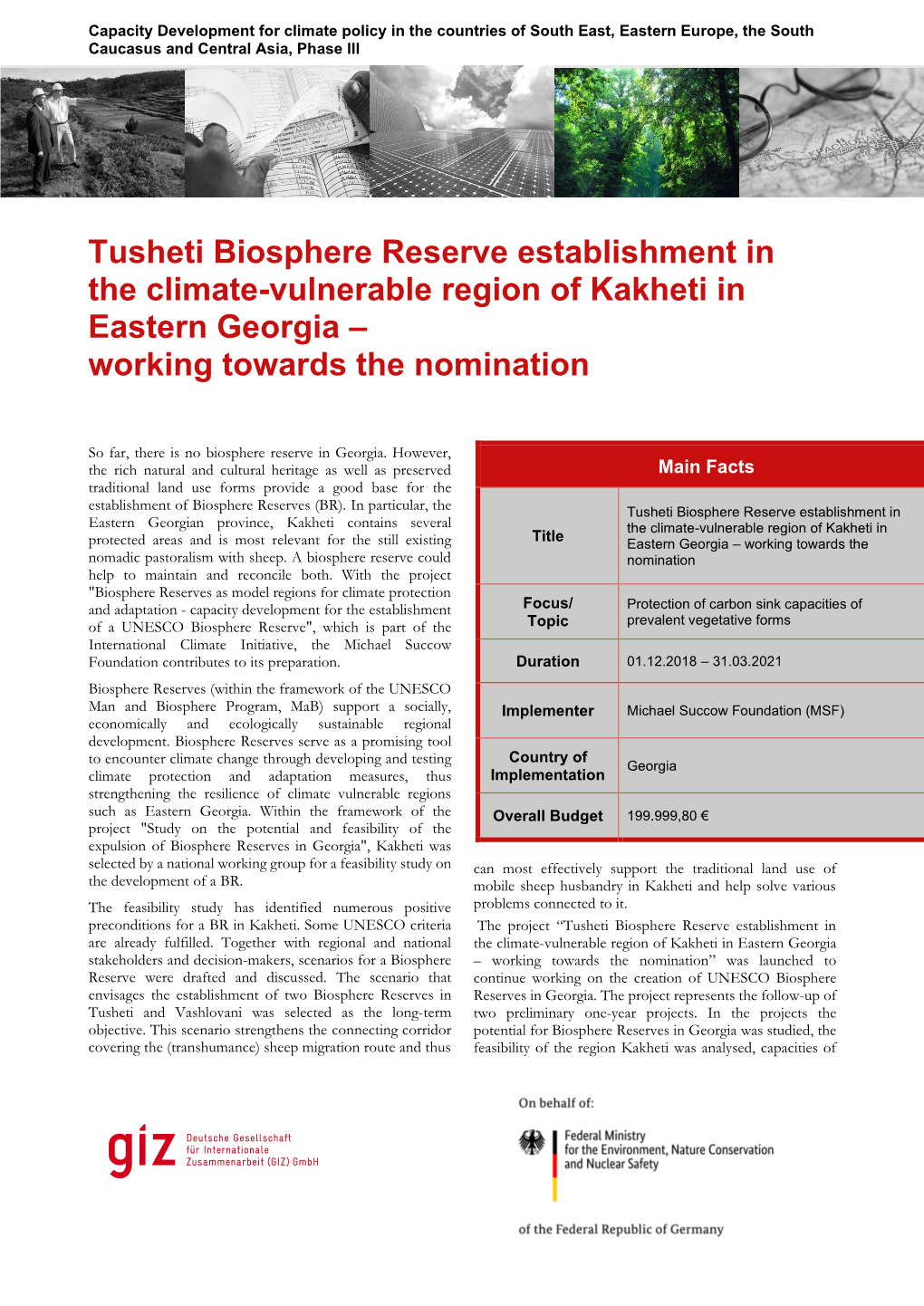 Tusheti Biosphere Reserve Establishment in the Climate-Vulnerable Region of Kakheti in Eastern Georgia – Working Towards the Nomination