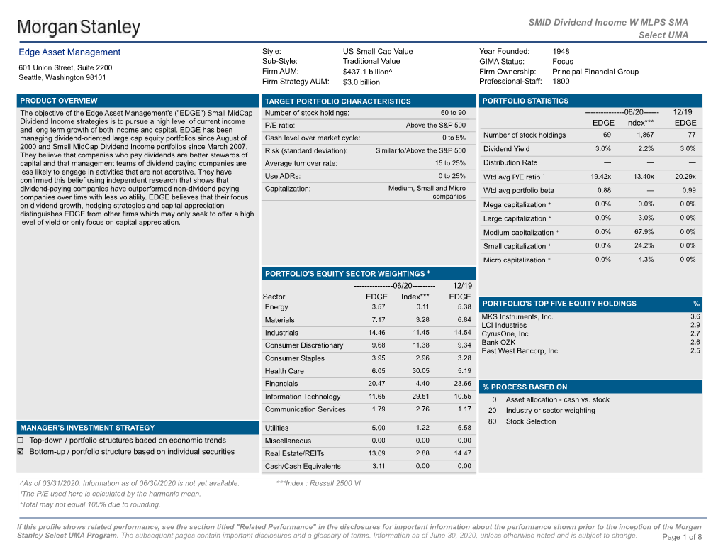 SMID Dividend Income W MLPS SMA Select UMA Edge Asset Management