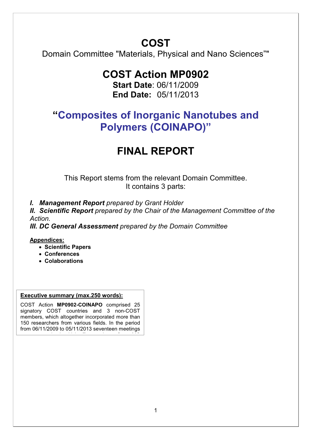 Composites of Inorganic Nanotubes and Polymers (COINAPO)”