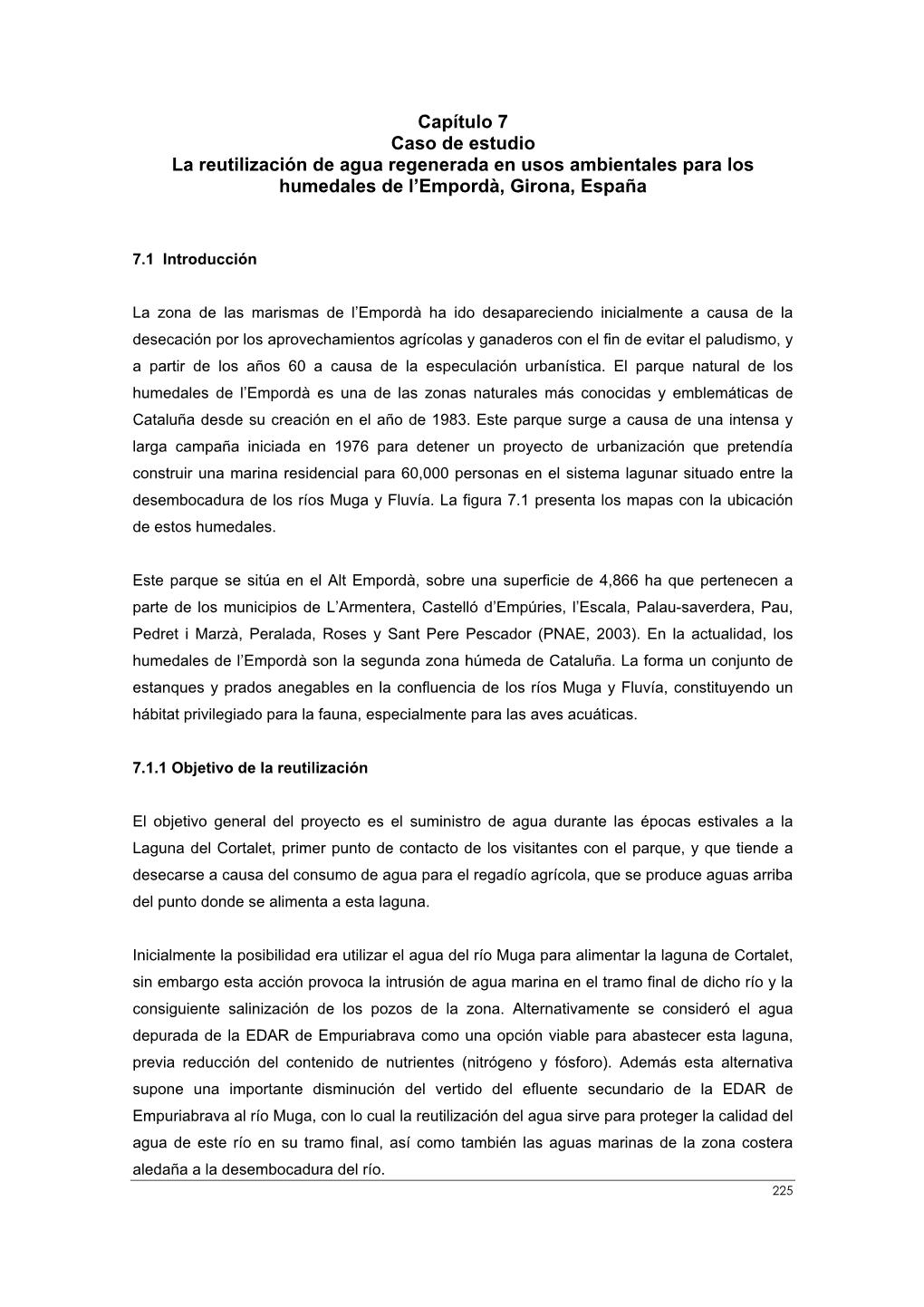 Capítulo 7 Caso De Estudio La Reutilización De Agua Regenerada En Usos Ambientales Para Los Humedales De L’Empordà, Girona, España