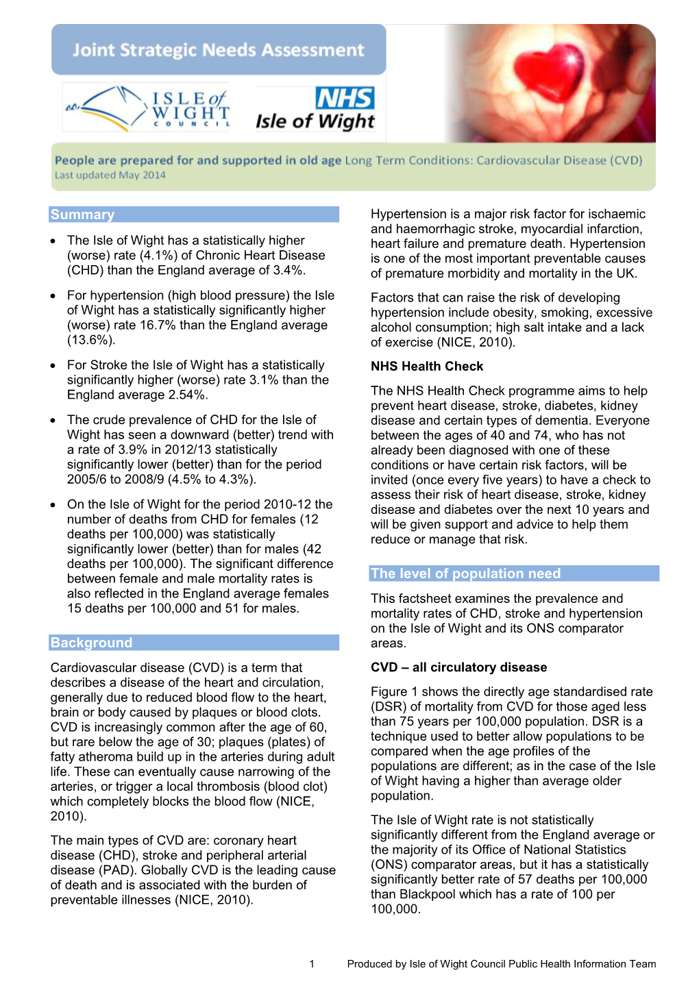 Summary Background the Level of Population