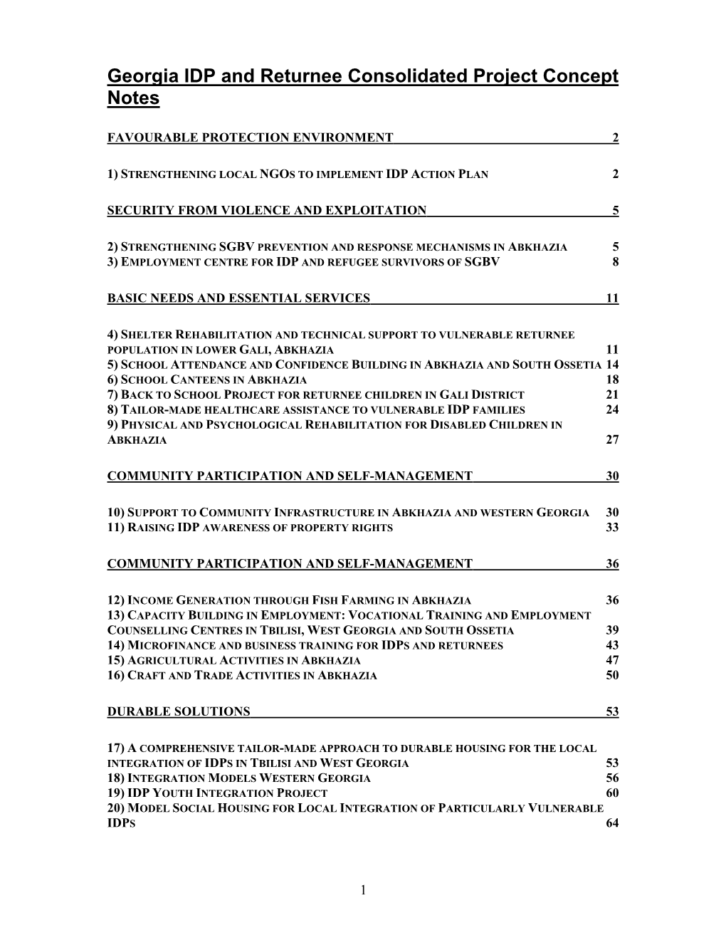 Georgia IDP and Returnee Consolidated Project Concept Notes