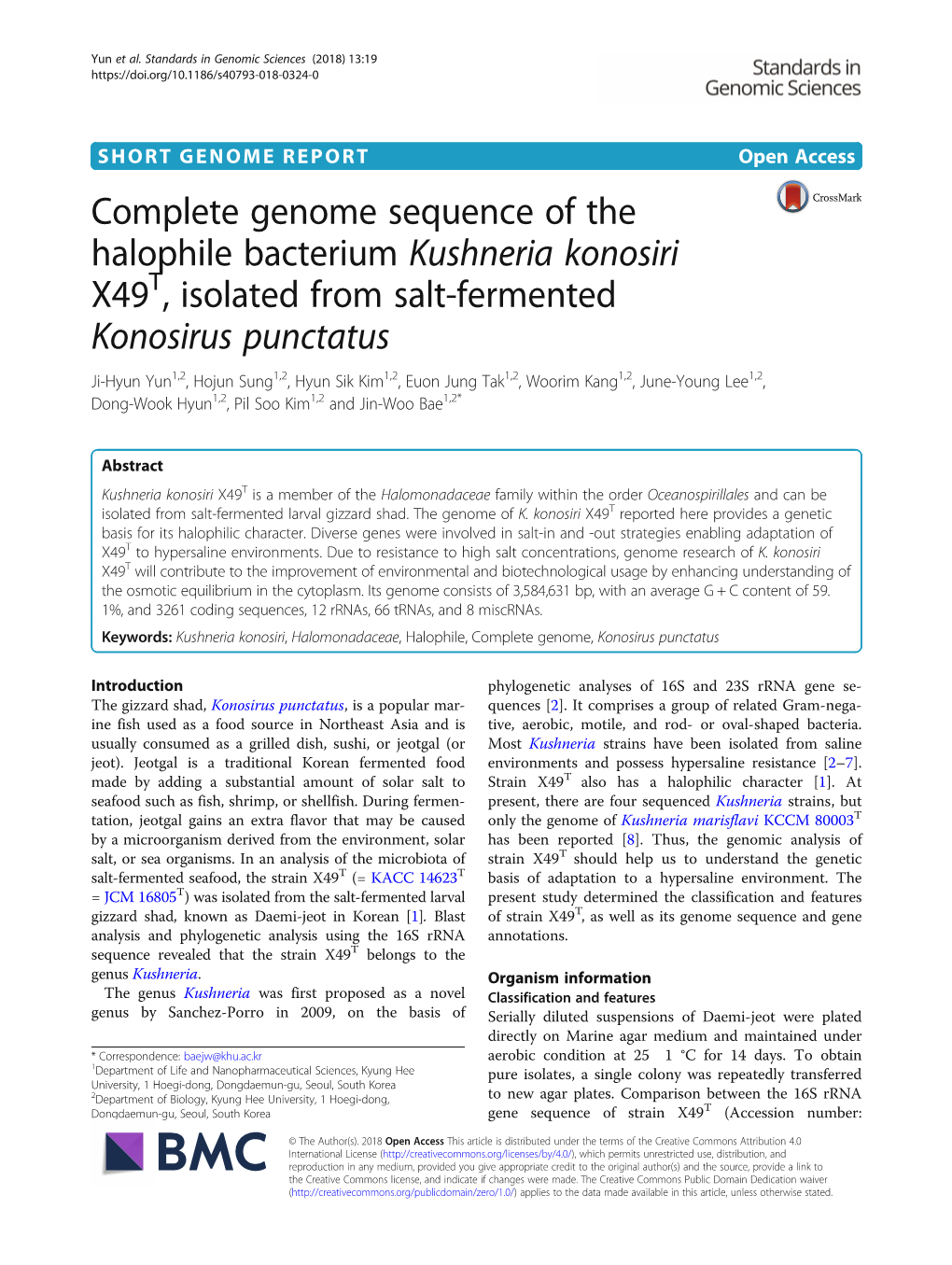 Complete Genome Sequence of the Halophile Bacterium Kushneria Konosiri X49T, Isolated from Salt-Fermented Konosirus Punctatus