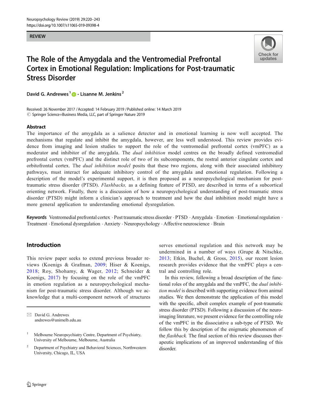 The Role of the Amygdala and the Ventromedial Prefrontal Cortex in Emotional Regulation: Implications for Post-Traumatic Stress Disorder