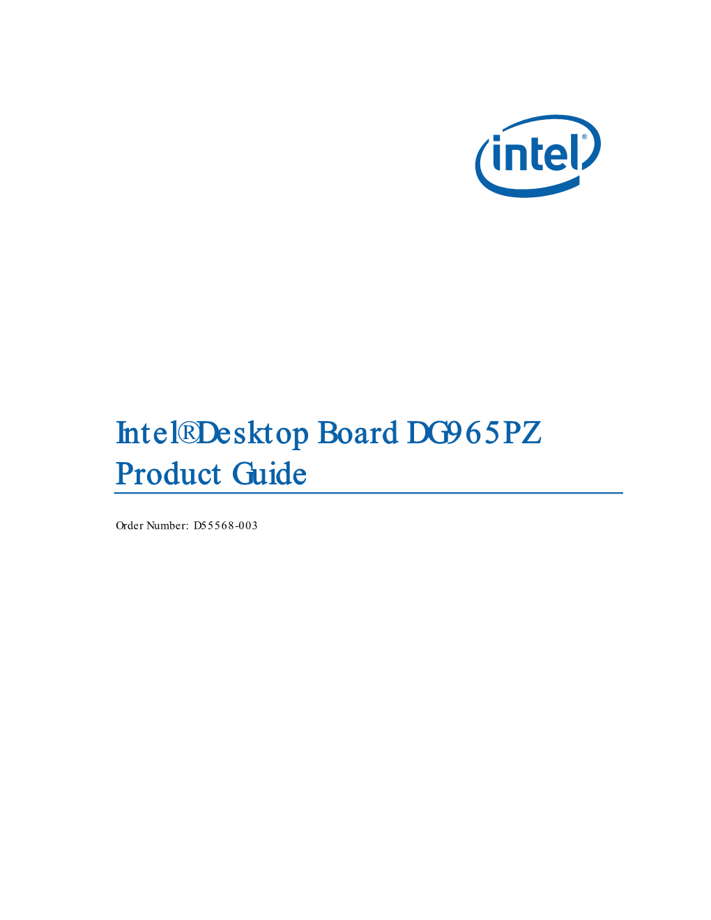 Intel® Desktop Board DG965PZ Product Guide