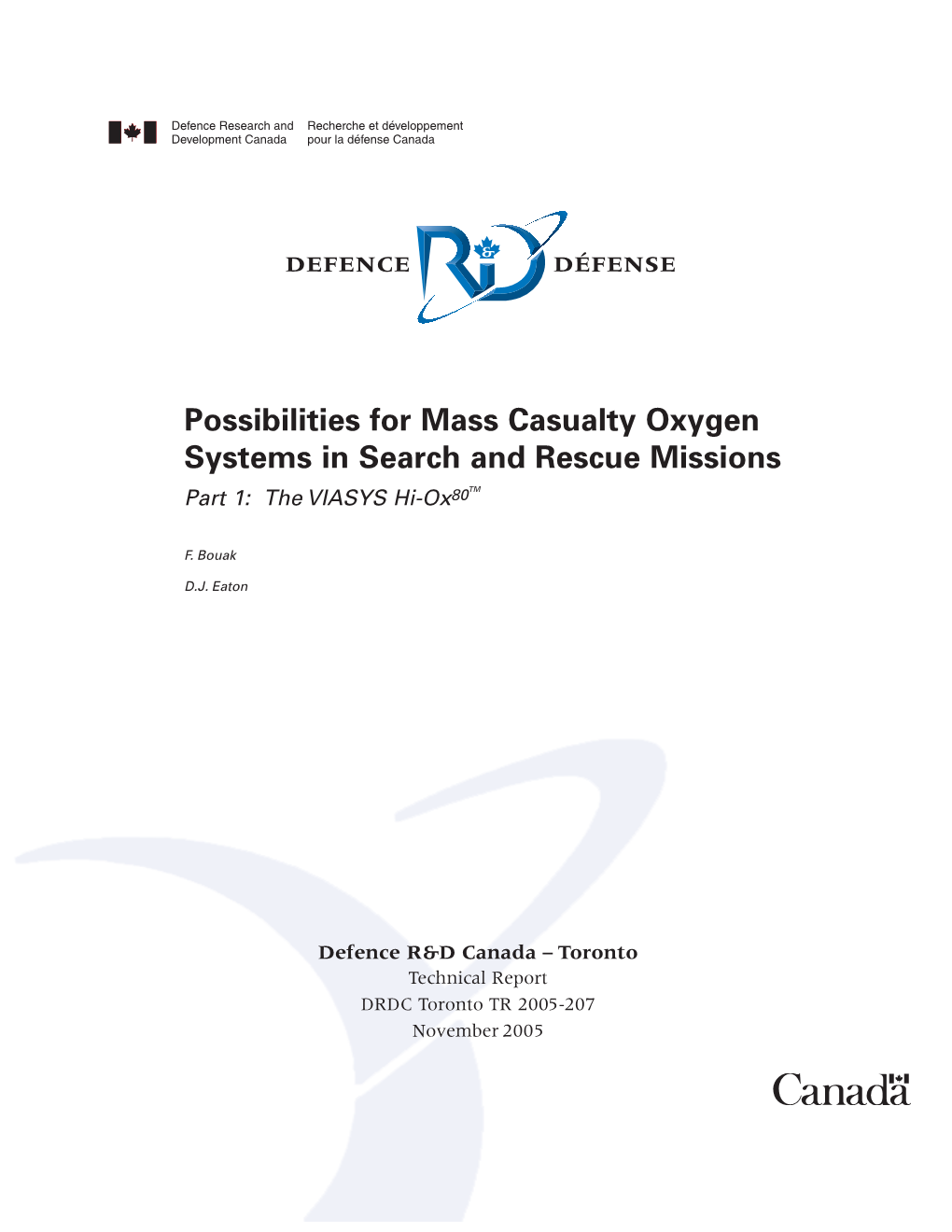 Possibilities for Mass Casualty Oxygen Systems in Search and Rescue Missions Part 1: the VIASYS Hi-Ox80tm