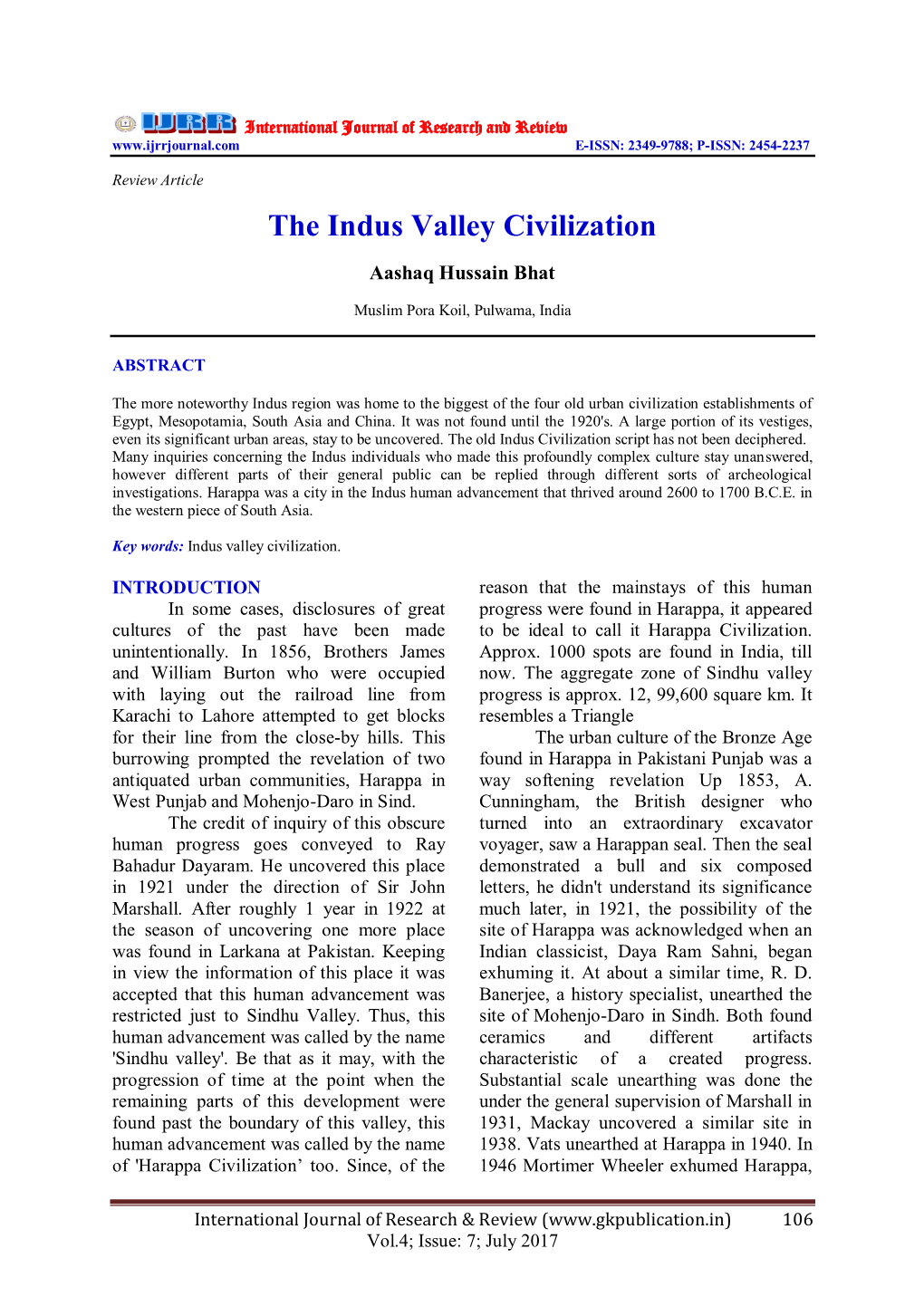 The Indus Valley Civilization