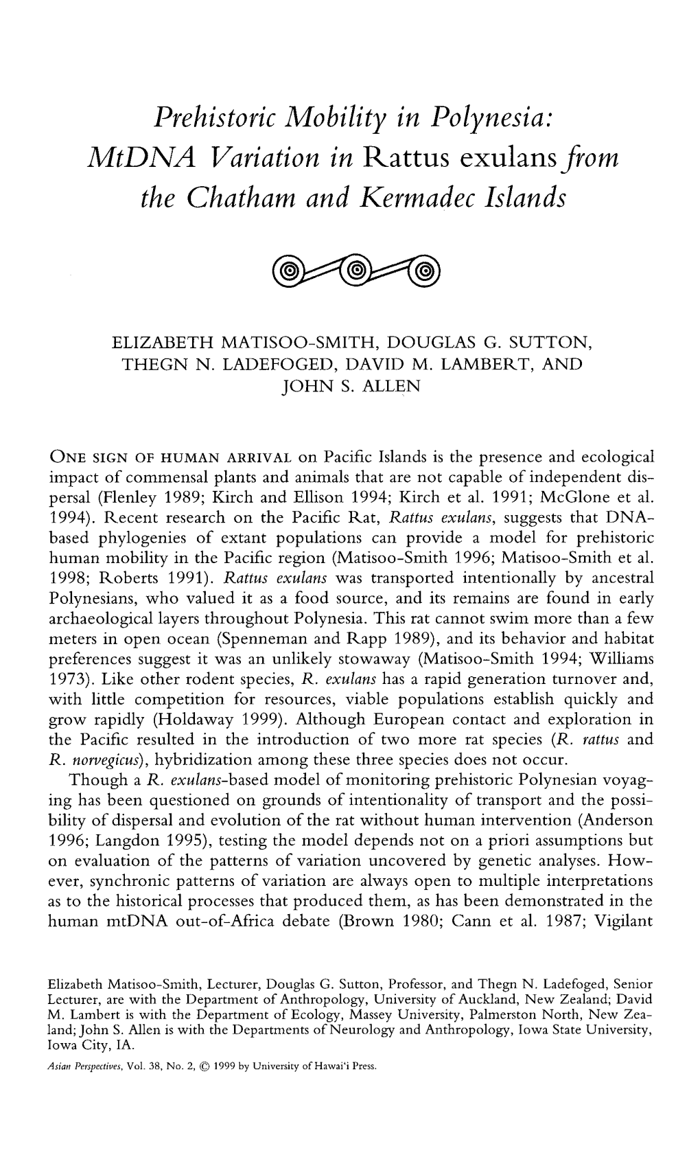 Mtdna Variation in Rattus Exulans from the Chatham and Kermadec Islands