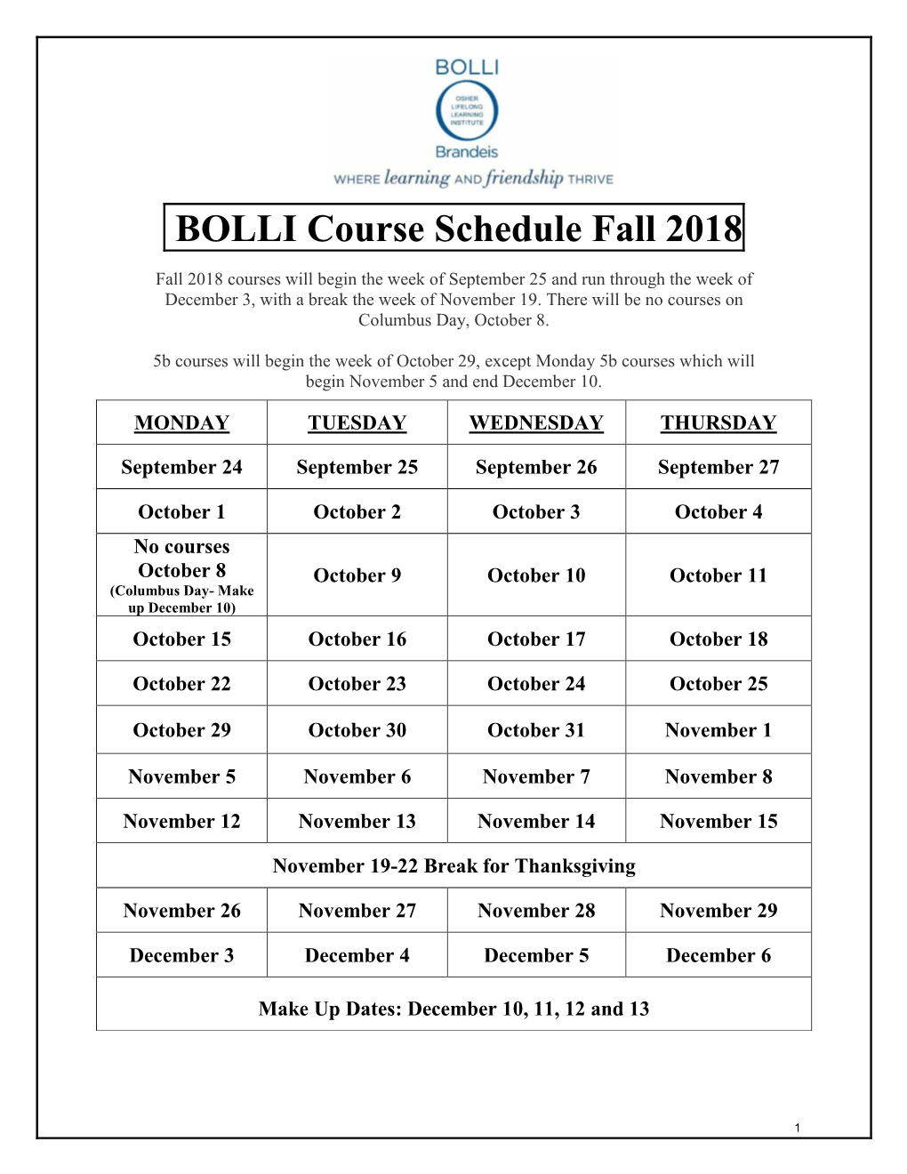 BOLLI Fall 2018 Course Catalog