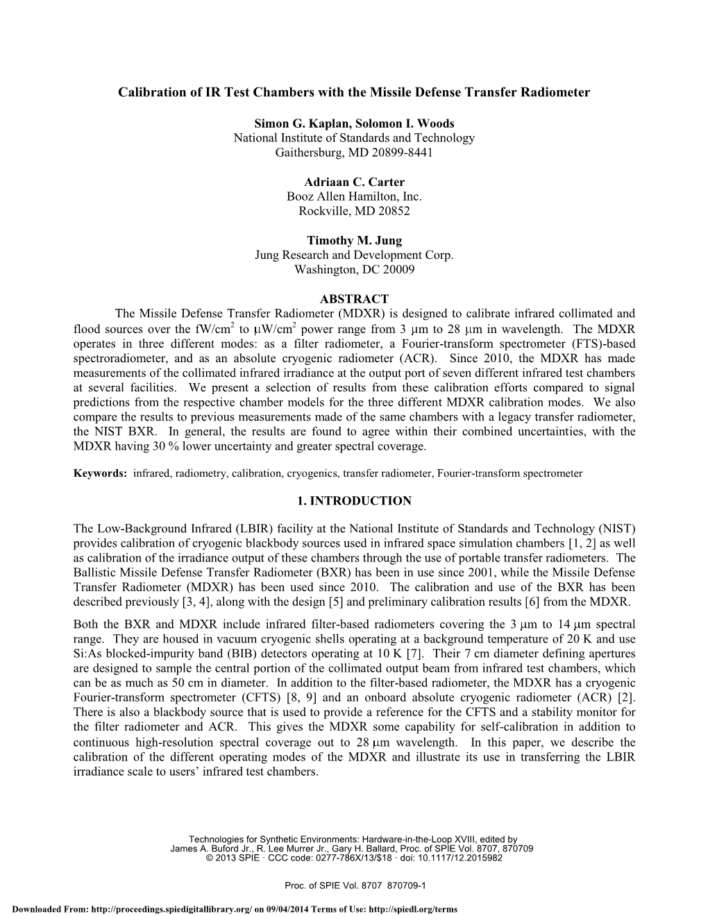 Calibration of IR Test Chambers with the Missile Defense Transfer Radiometer