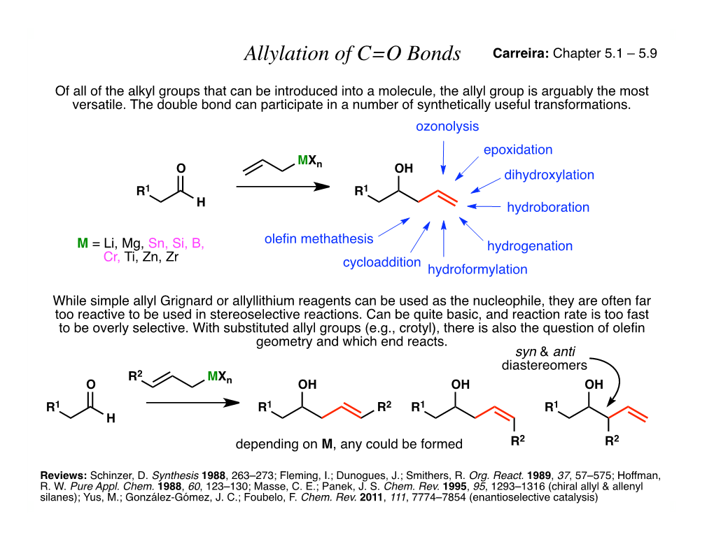 Allylation of C=O Bonds Carreira: Chapter 5.1 – 5.9