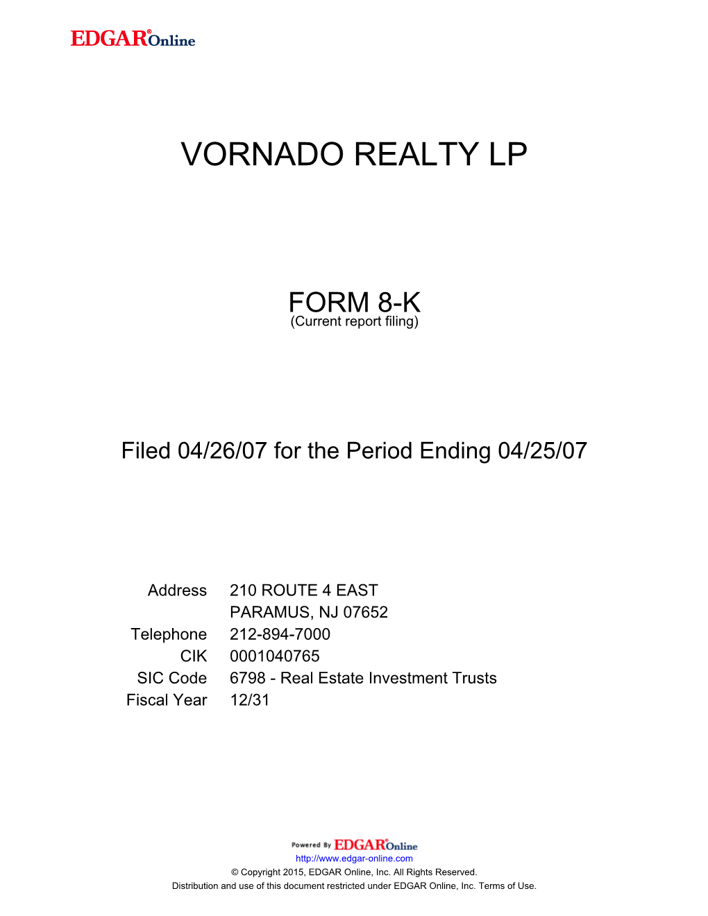 Vornado Realty Lp