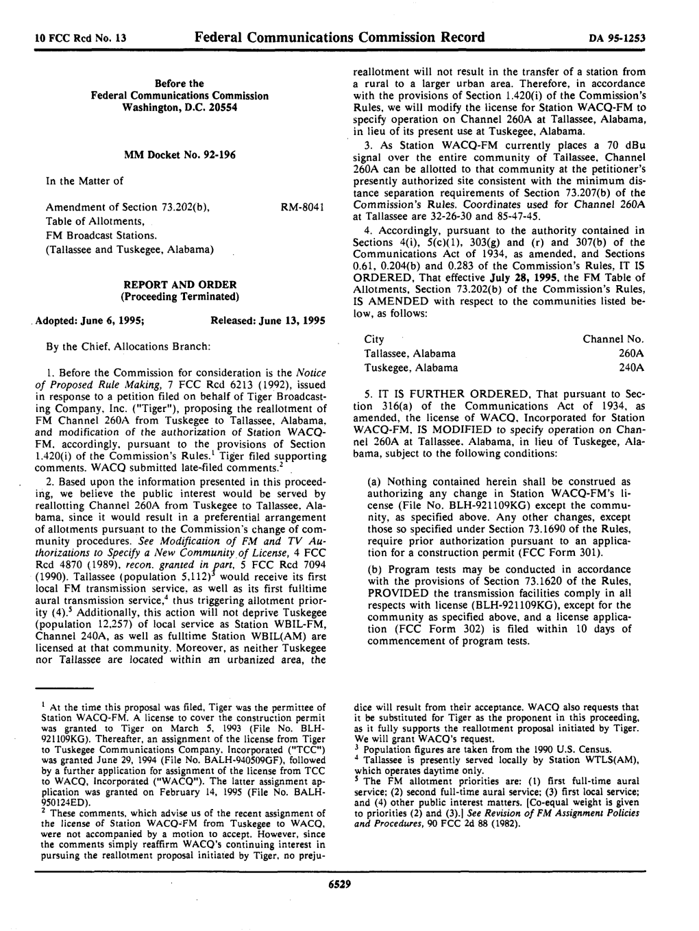 Federal Communications Commission Record DA 95-1253