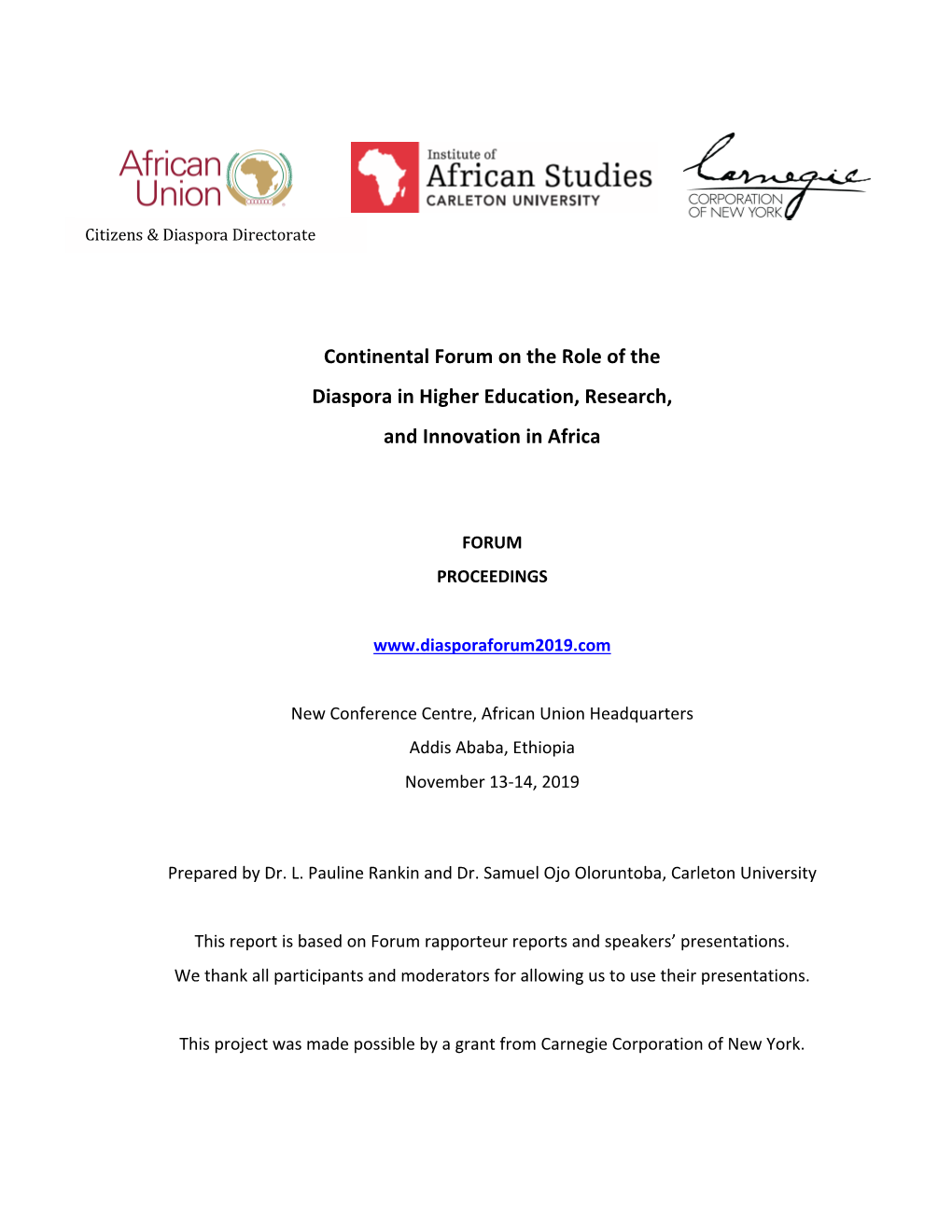 Continental Forum on the Role of the Diaspora in Higher Education, Research, and Innovation in Africa