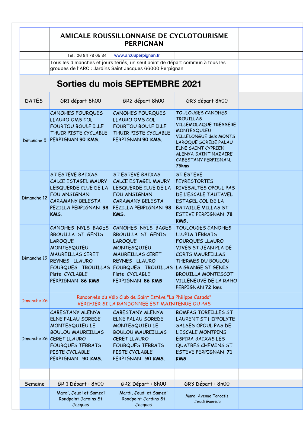 Sorties Du Mois SEPTEMBRE 2020