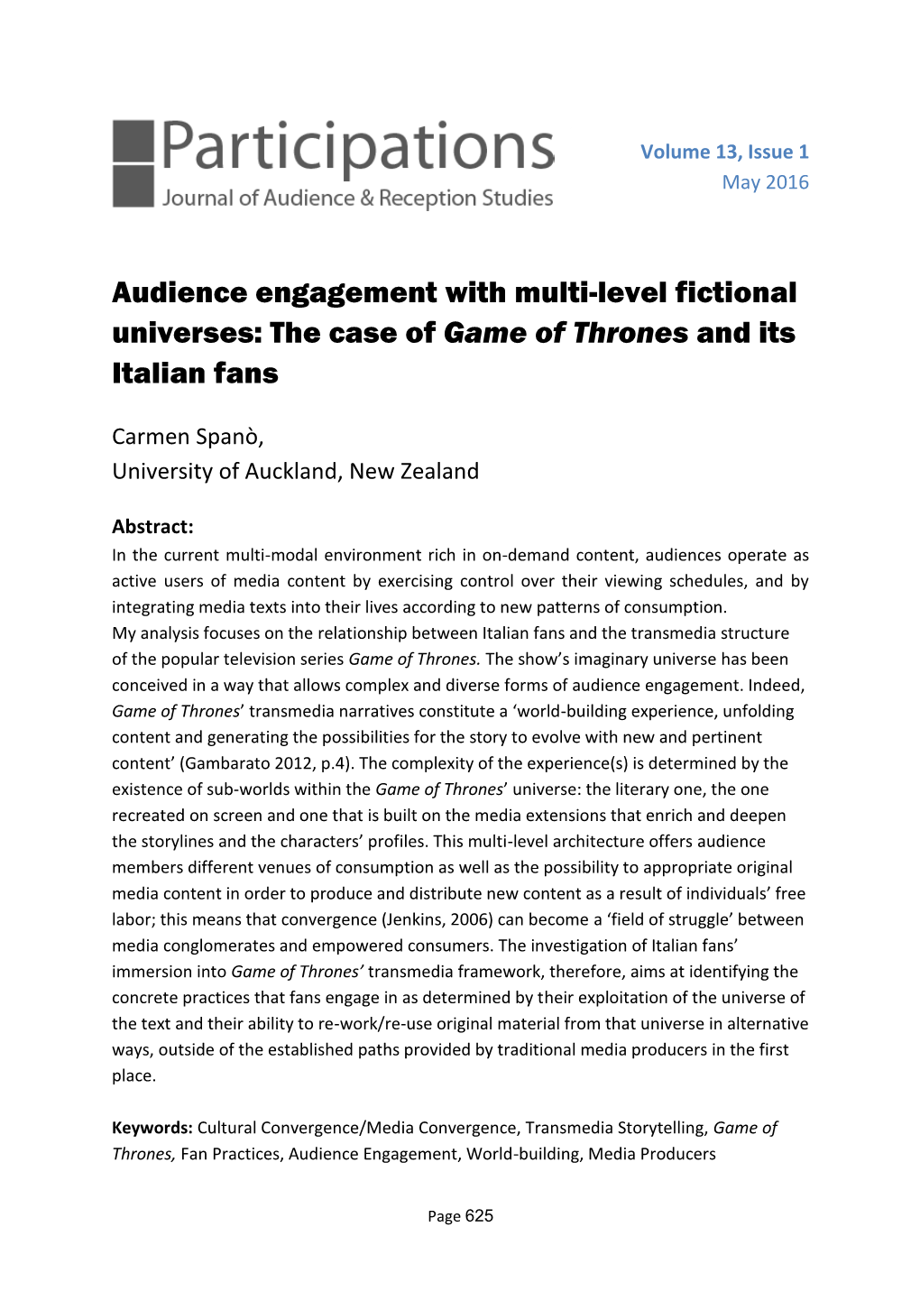 Audience Engagement with Multi-Level Fictional Universes: the Case of Game of Thrones and Its Italian Fans