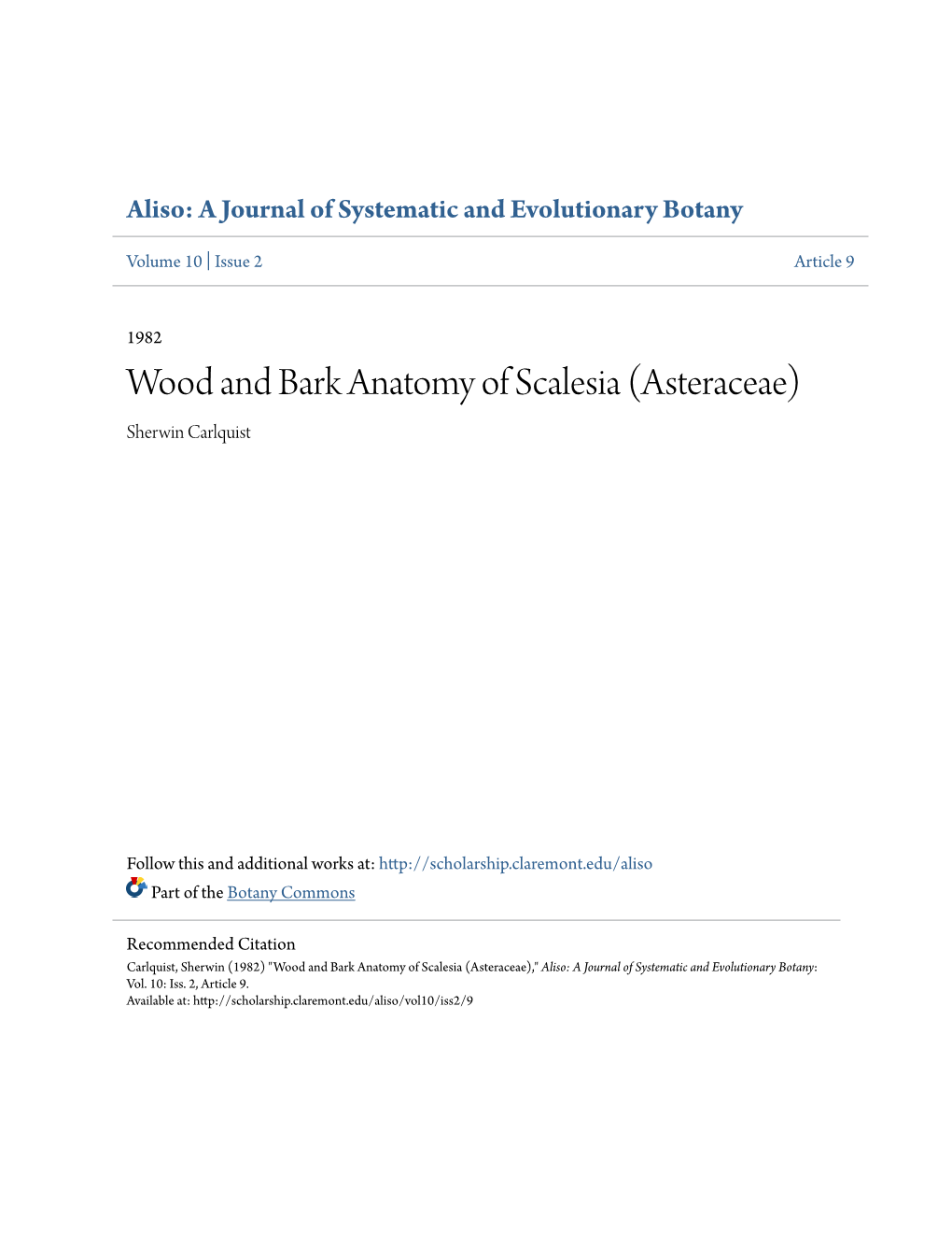 Wood and Bark Anatomy of Scalesia (Asteraceae) Sherwin Carlquist
