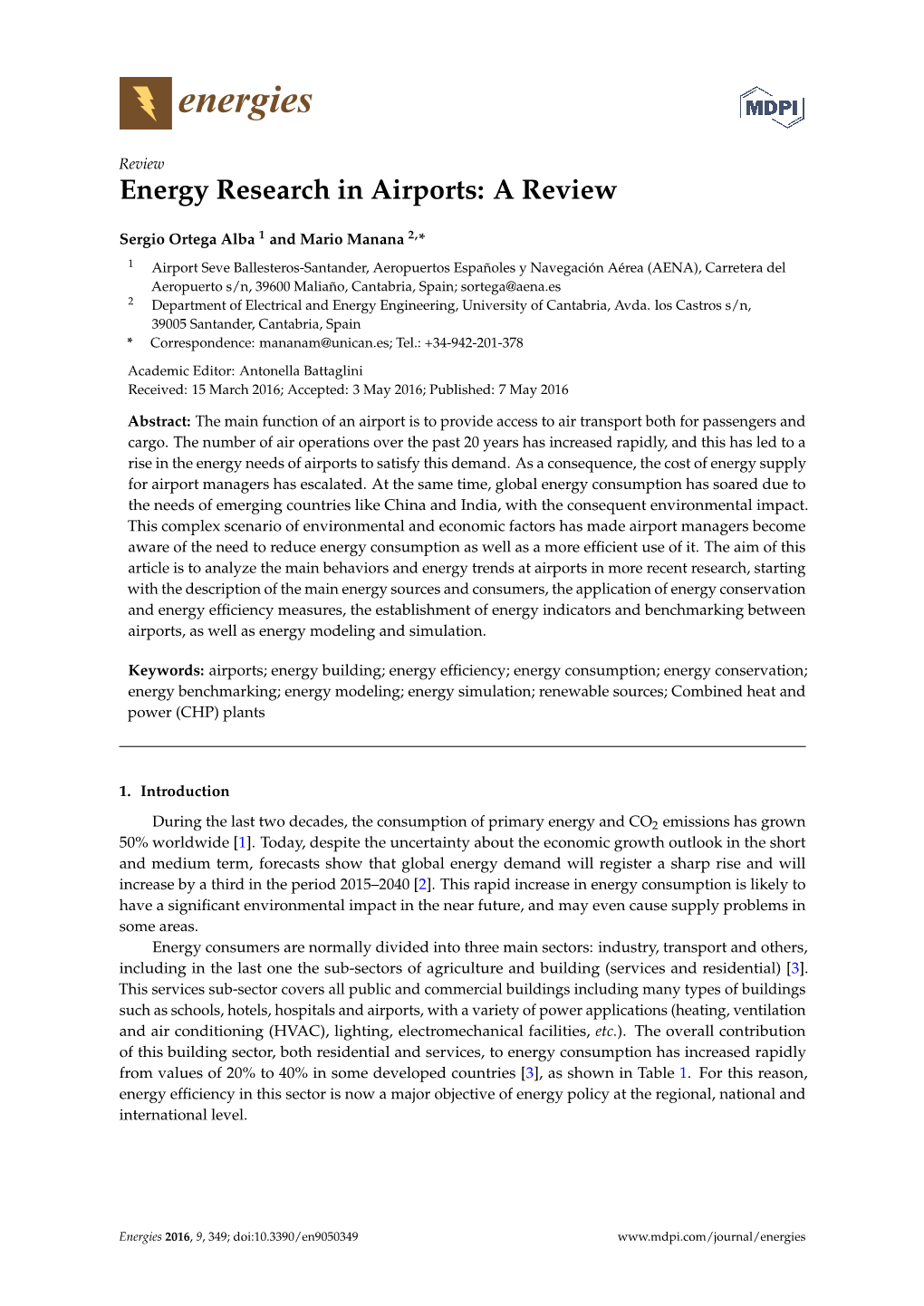 Energy Research in Airports: a Review