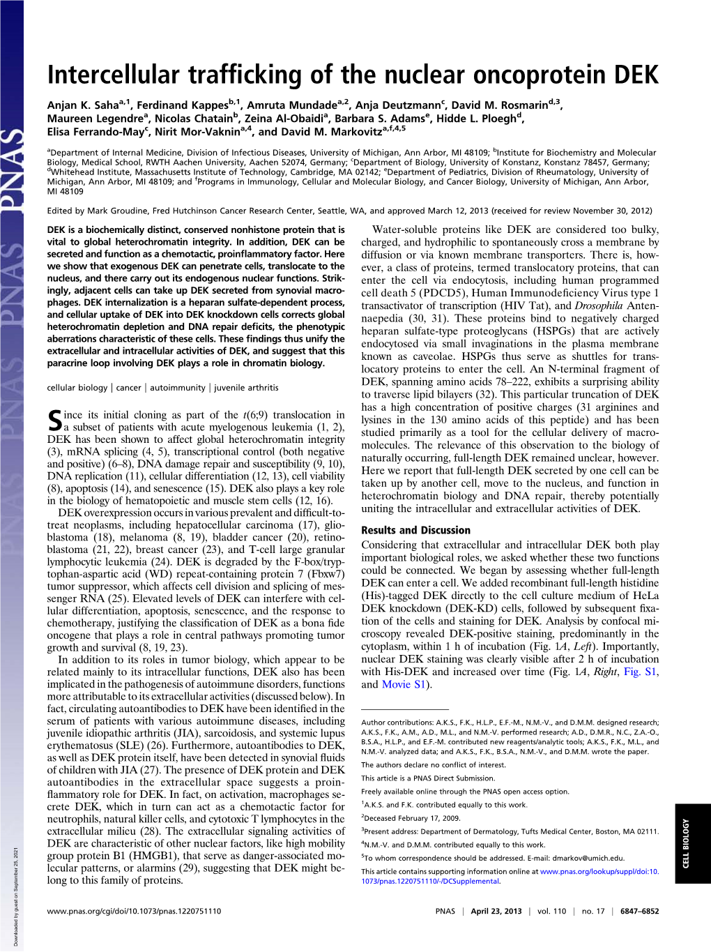 Intercellular Trafficking of the Nuclear Oncoprotein