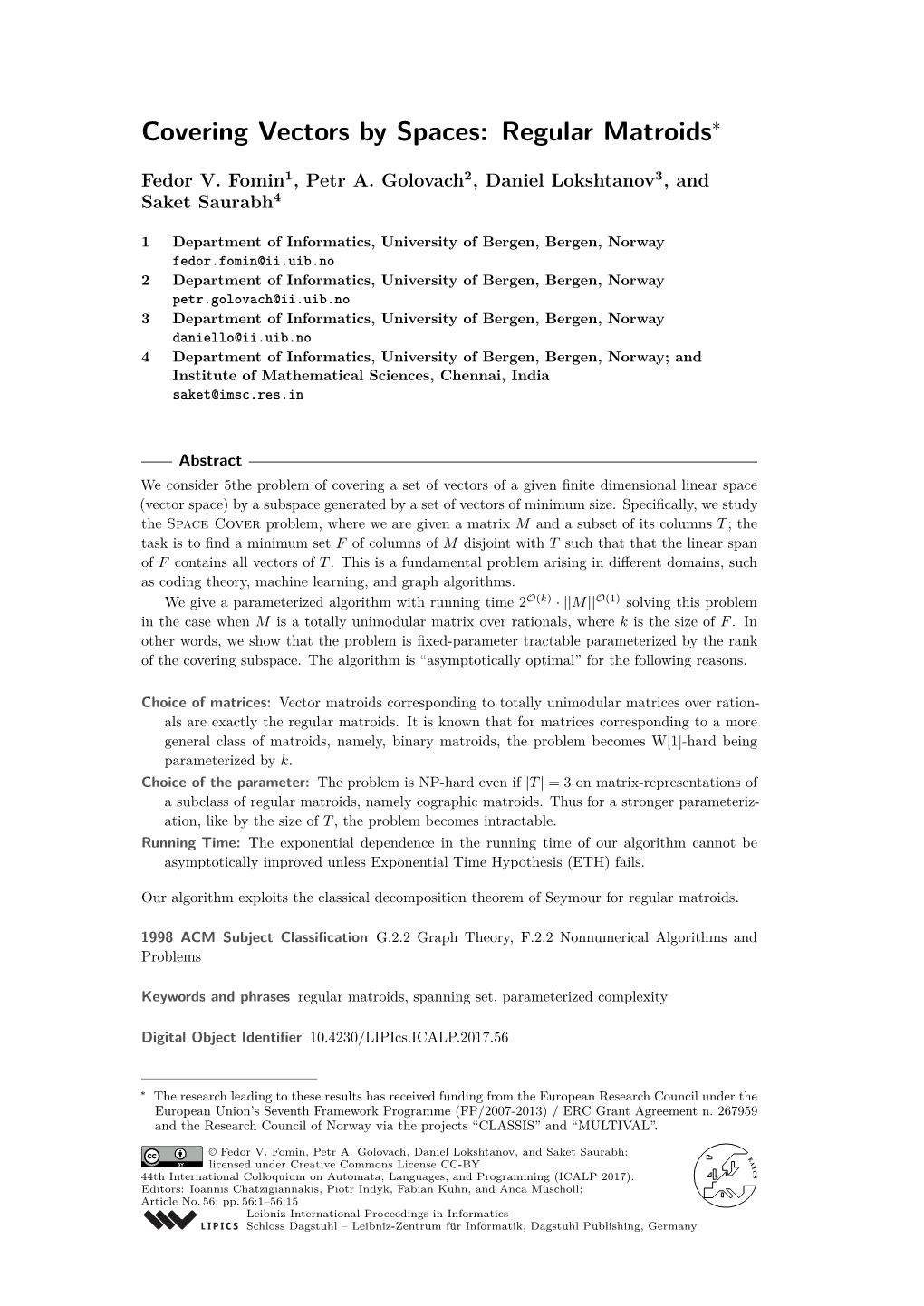 Covering Vectors by Spaces: Regular Matroids∗