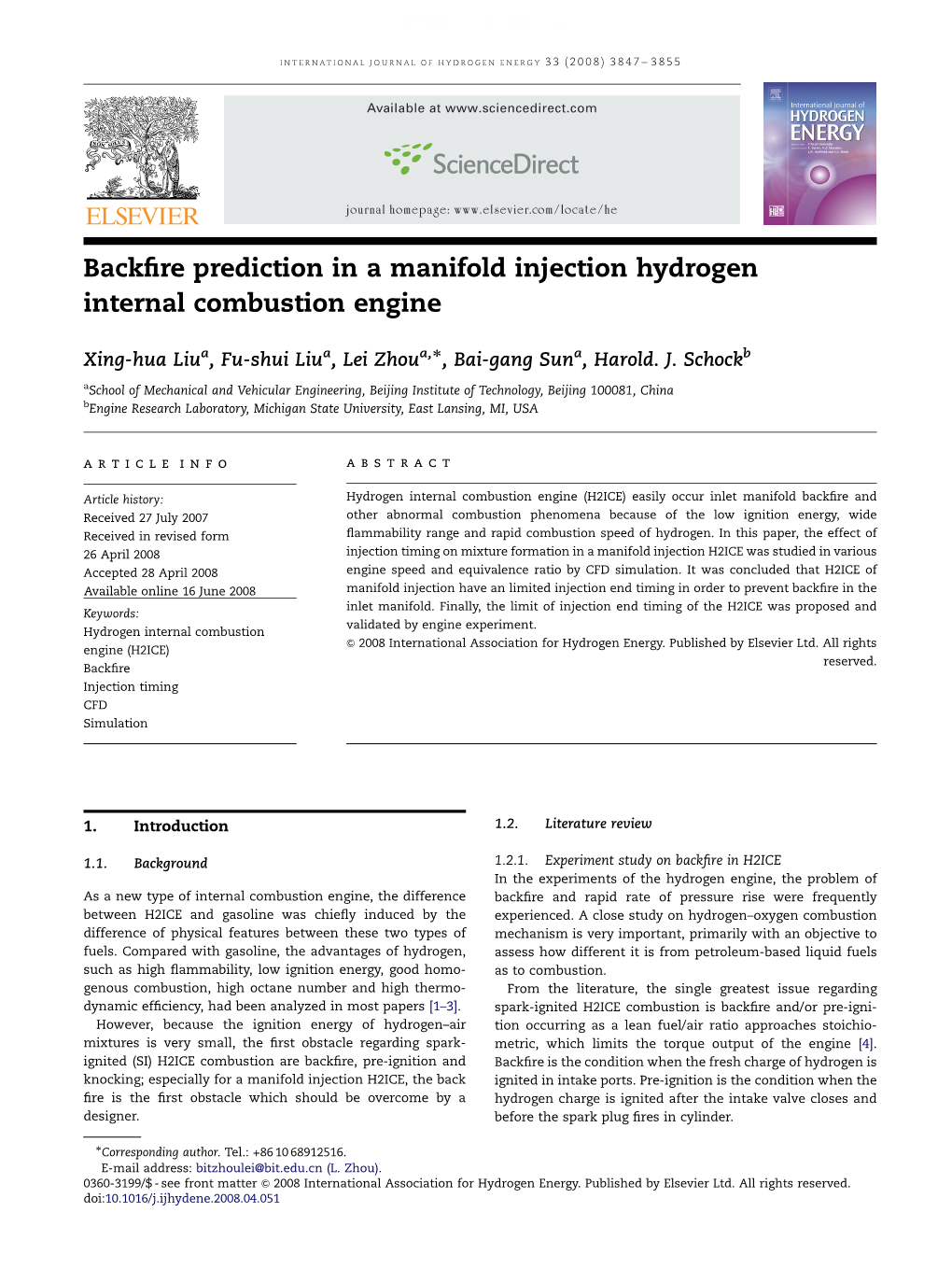 Backfire Prediction in a Manifold Injection Hydrogen Internal Combustion Engine