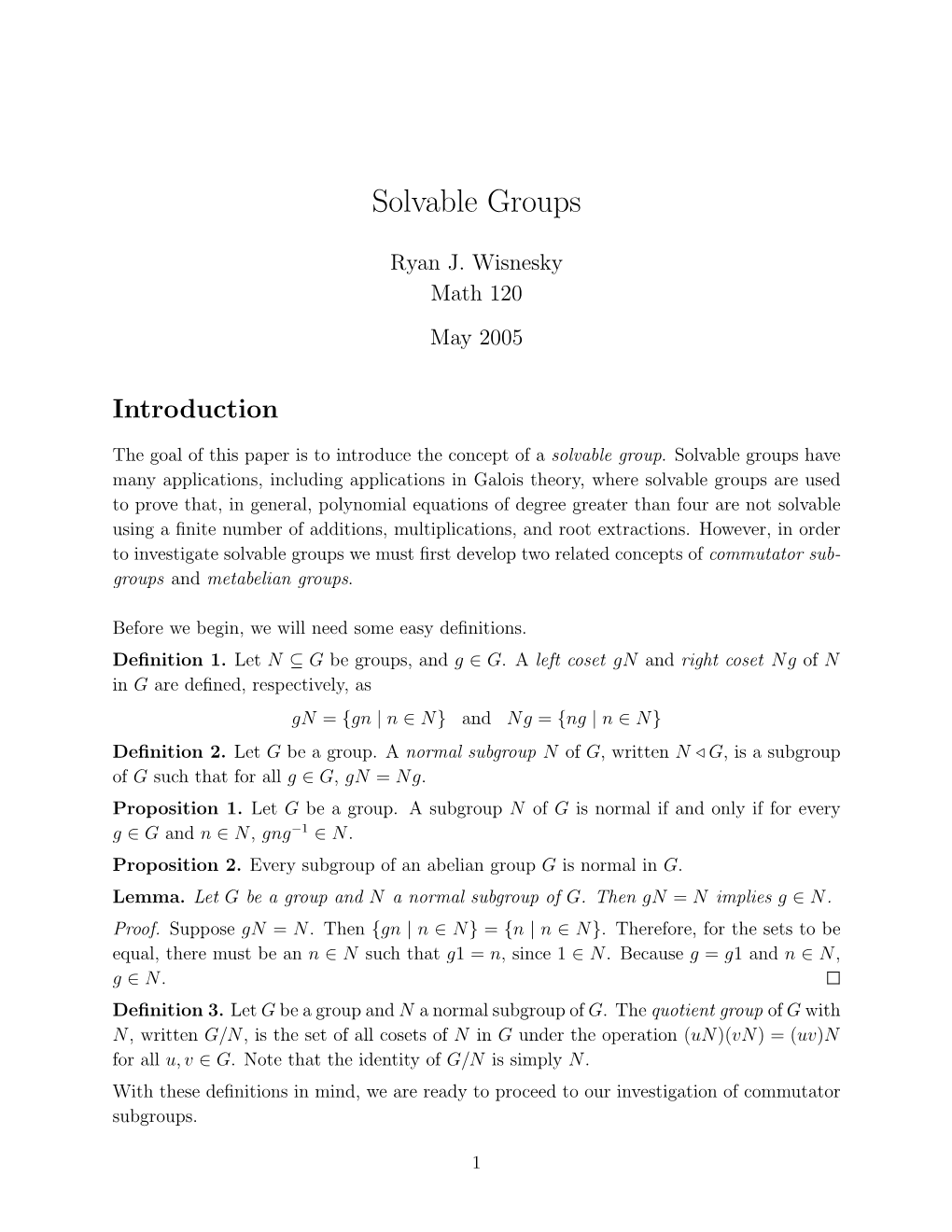 Solvable Groups