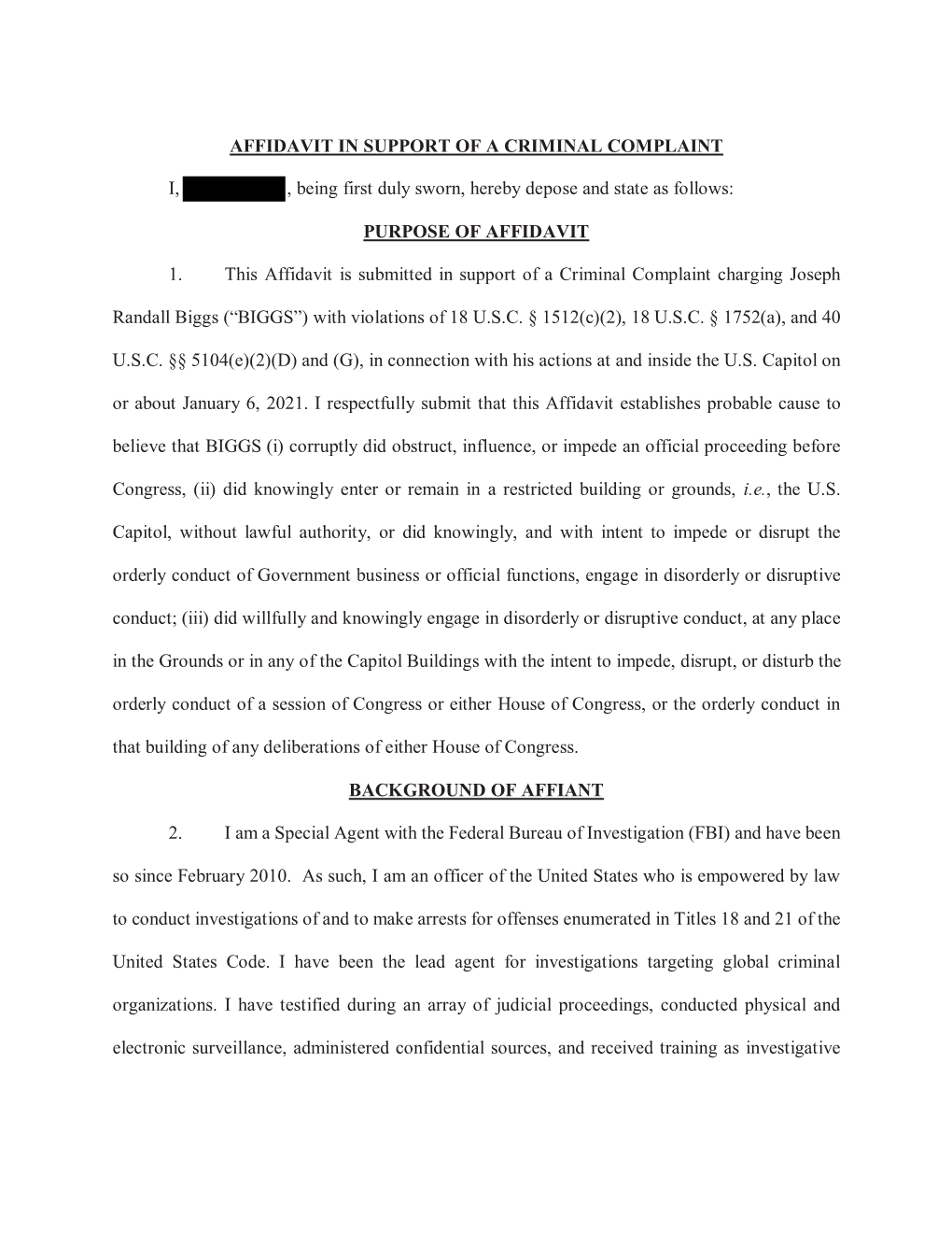 Joseph R. Biggs Affidavit Redacted