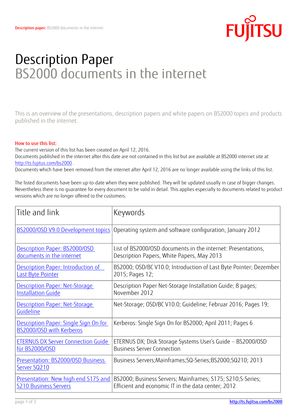 Description Paper BS2000 Documents in the Internet