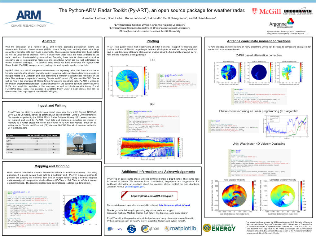 Radar Toolkit (Py-ART), an Open Source Package for Weather Radar