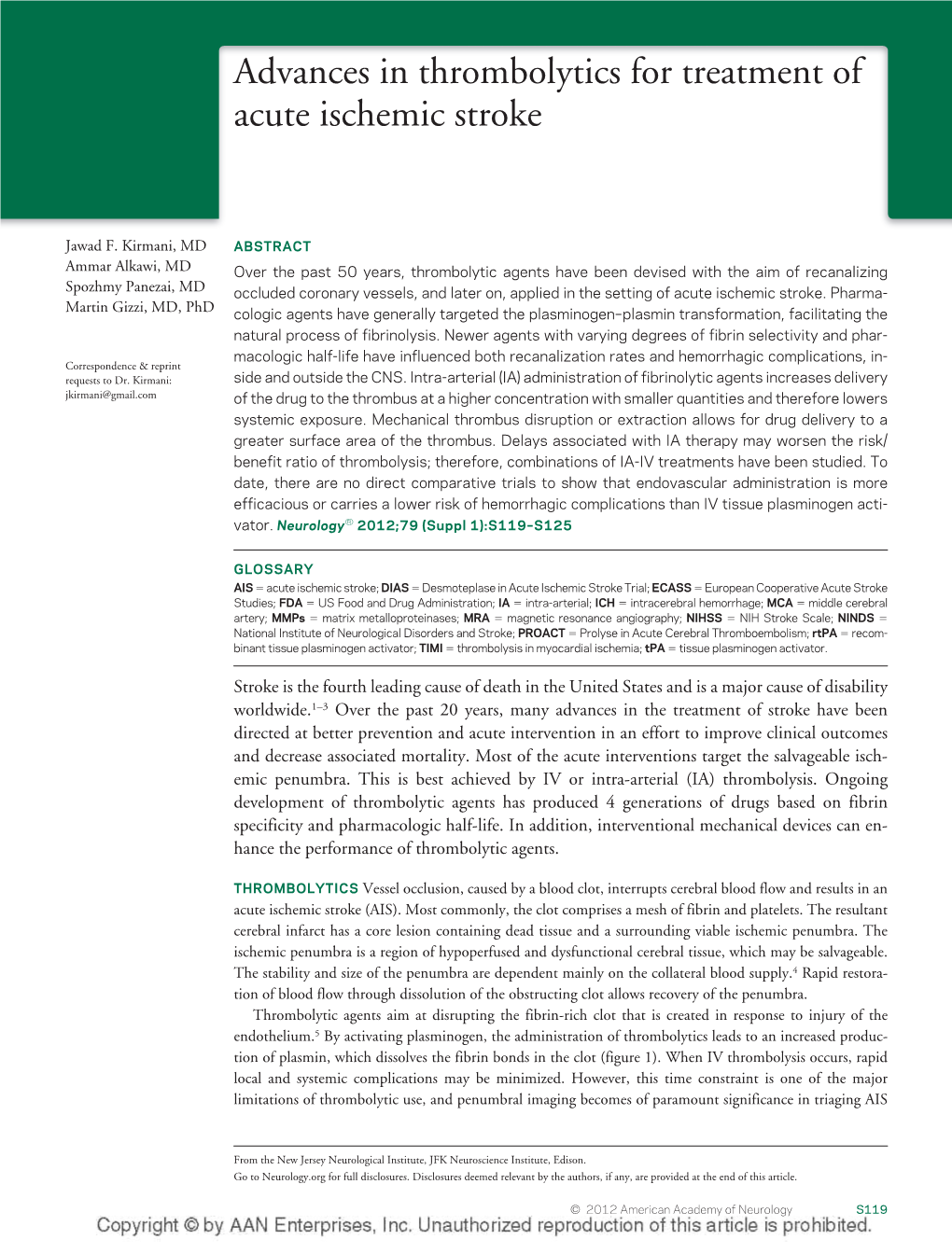 Advances in Thrombolytics for Treatment of Acute Ischemic Stroke